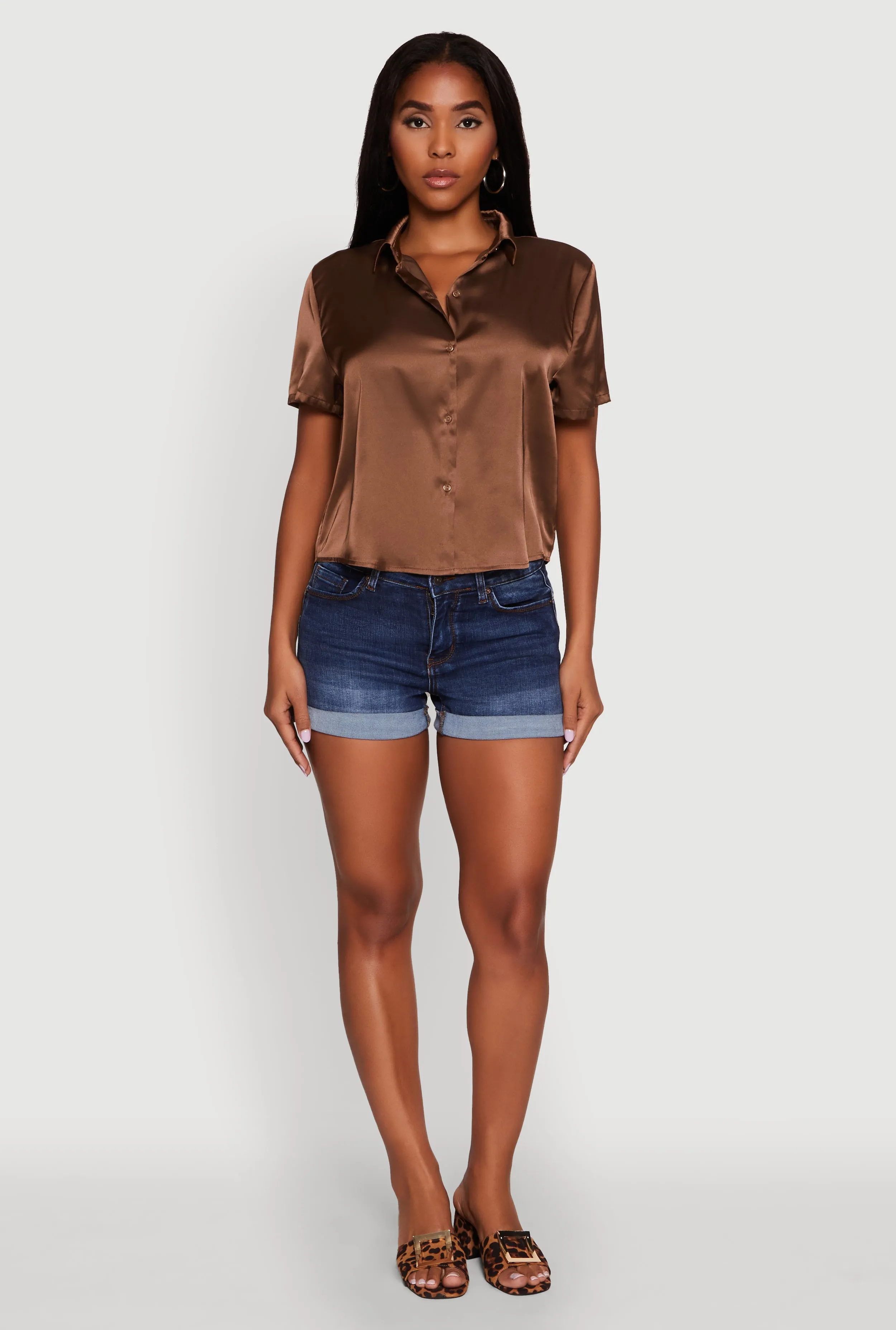 Satin Button Front Cropped Boxy Top sold by Rainbow product image thumbnail 3
