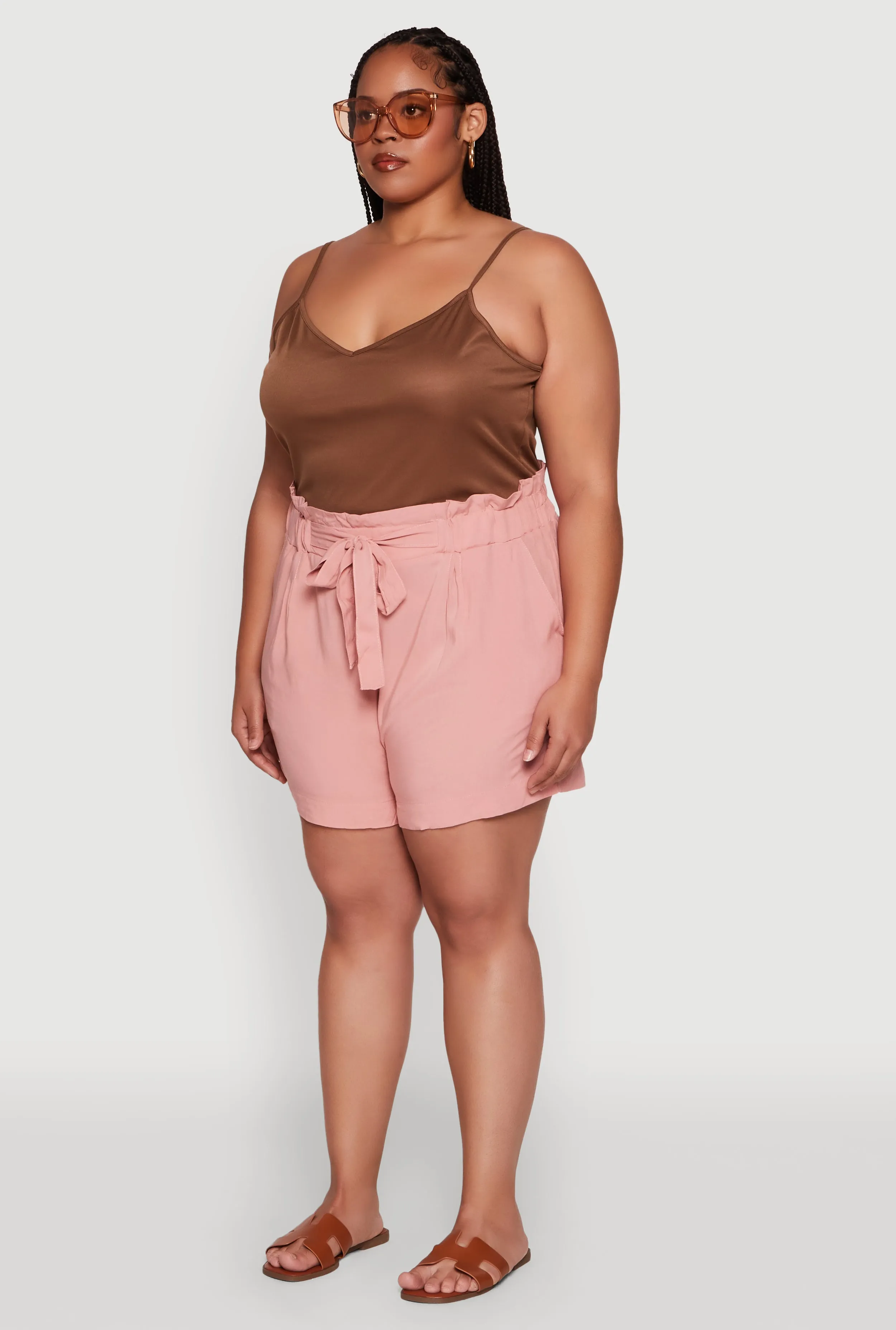 Plus Size Tie Waist Paper Bag Shorts sold by Rainbow product image thumbnail 3