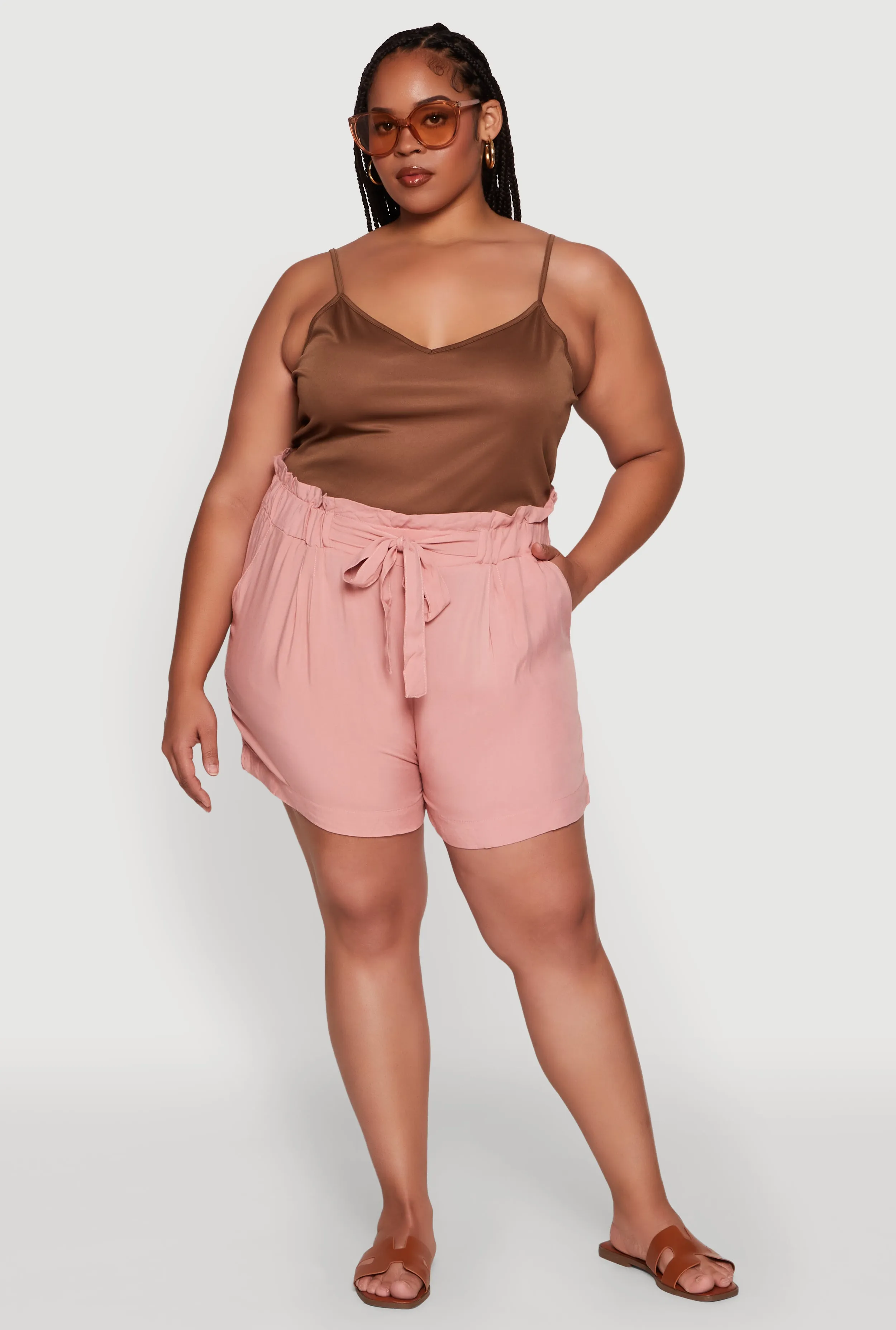 Plus Size Tie Waist Paper Bag Shorts sold by Rainbow product image thumbnail 2