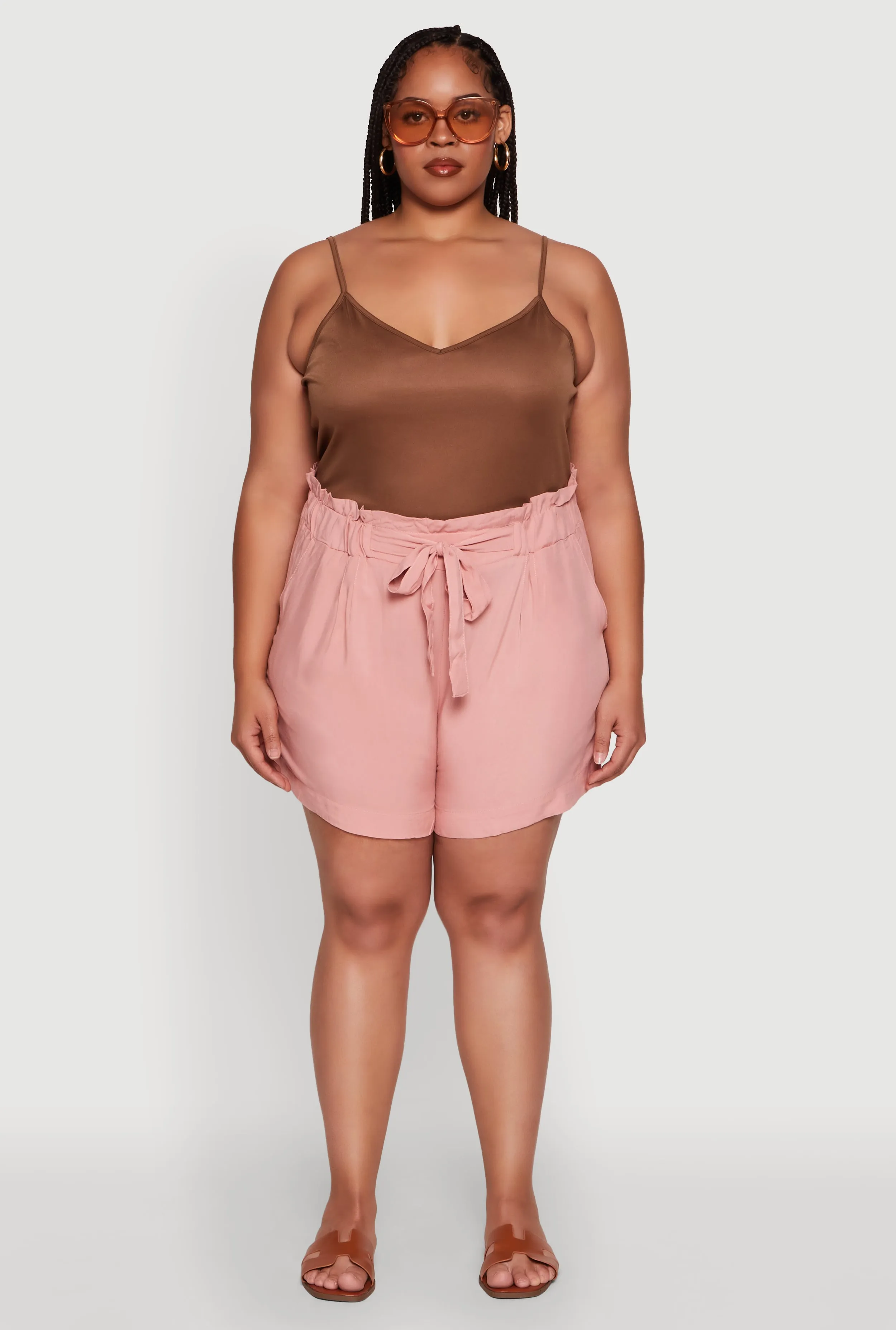 Plus Size Tie Waist Paper Bag Shorts sold by Rainbow