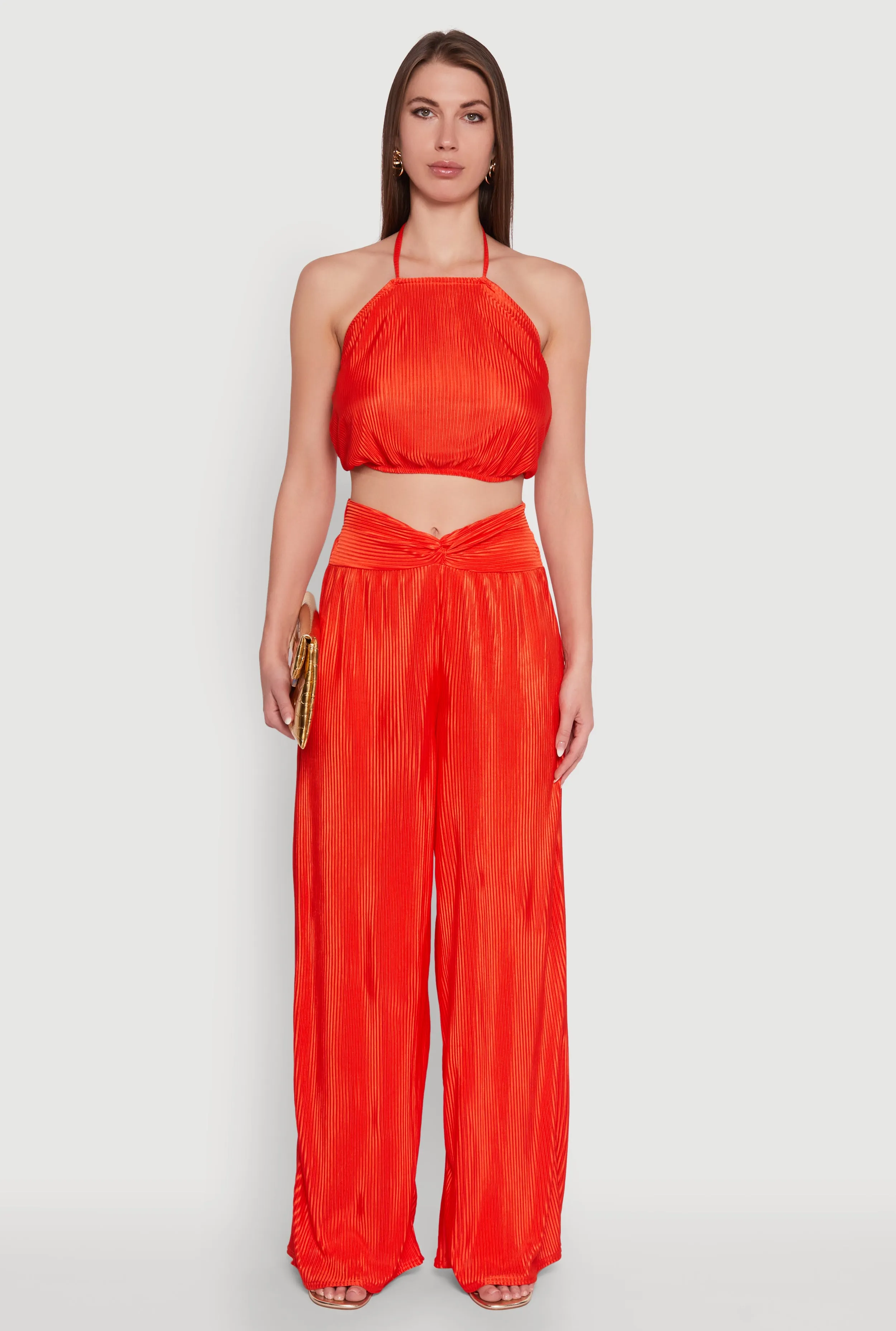 Stylish Plisse High Waisted Palazzo Pants with Twist Front Waist sold by Rainbow product image thumbnail 2