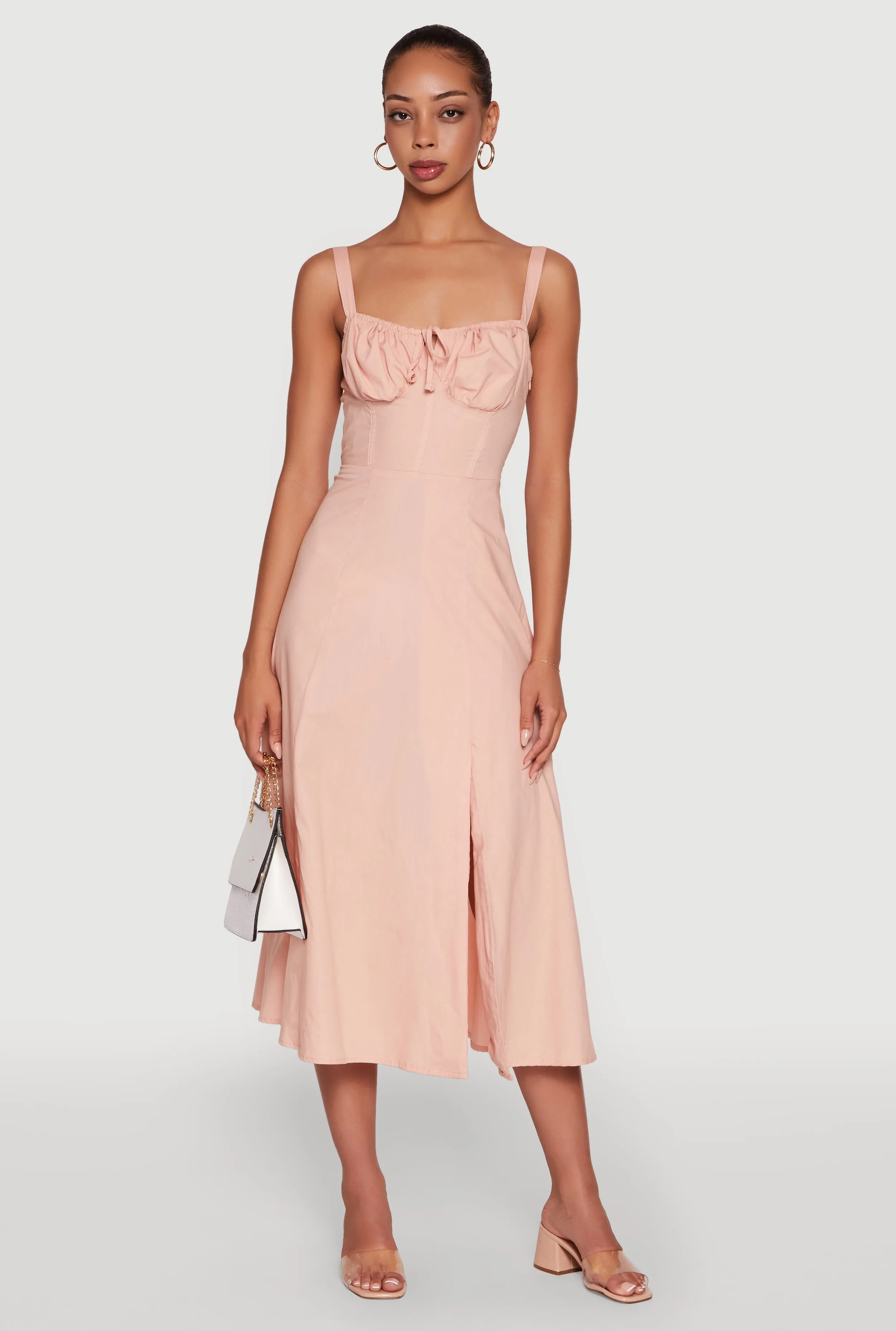 Haute Monde Sleeveless Lace Up Corset Dress with Side Slit sold by Rainbow