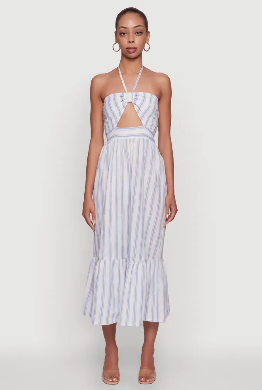 Spoon Jeans Striped Keyhole Halter Sundress sold by Rainbow