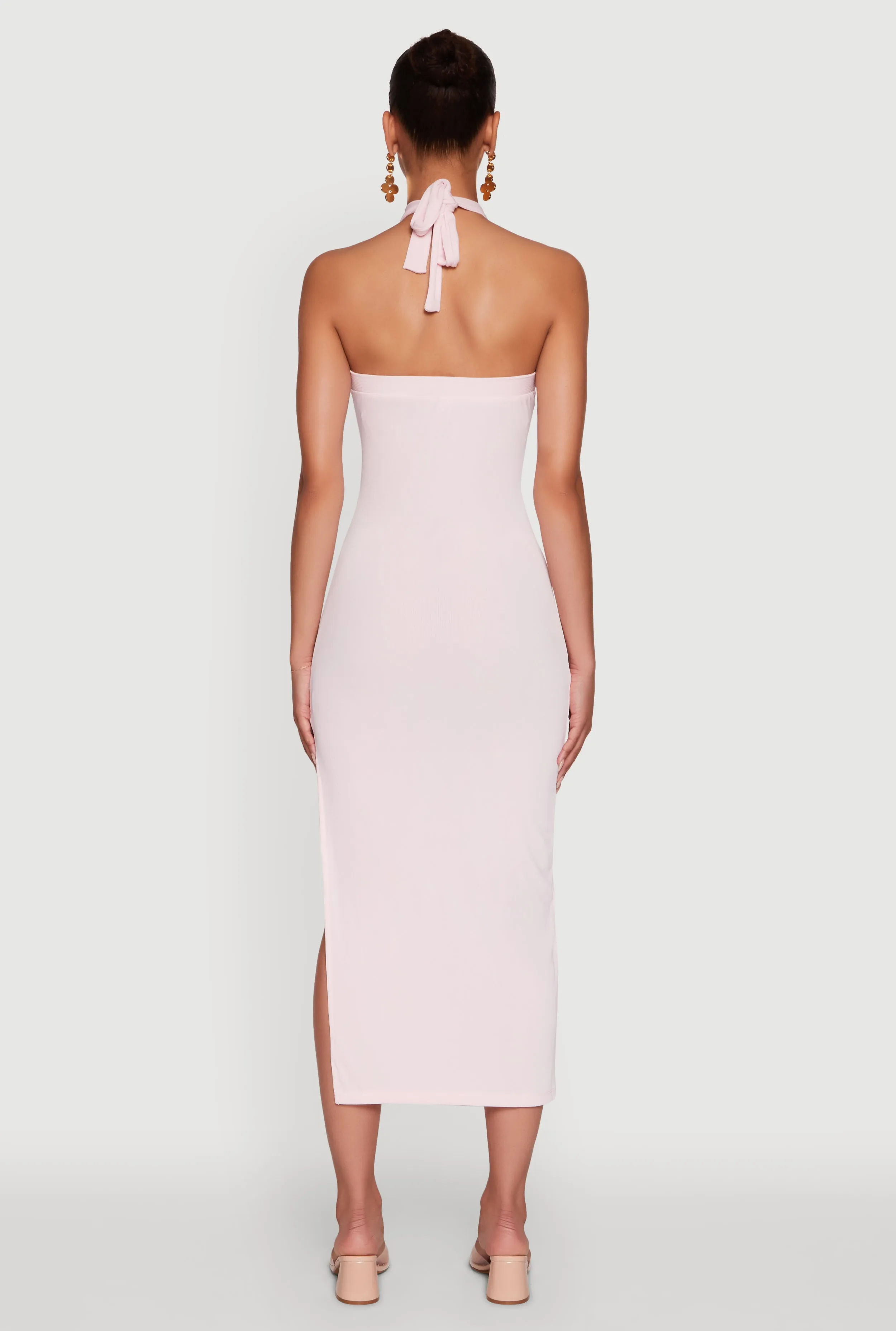 Ribbed Knit Bodycon Halter Dress with Side Slit sold by Rainbow product image thumbnail 5