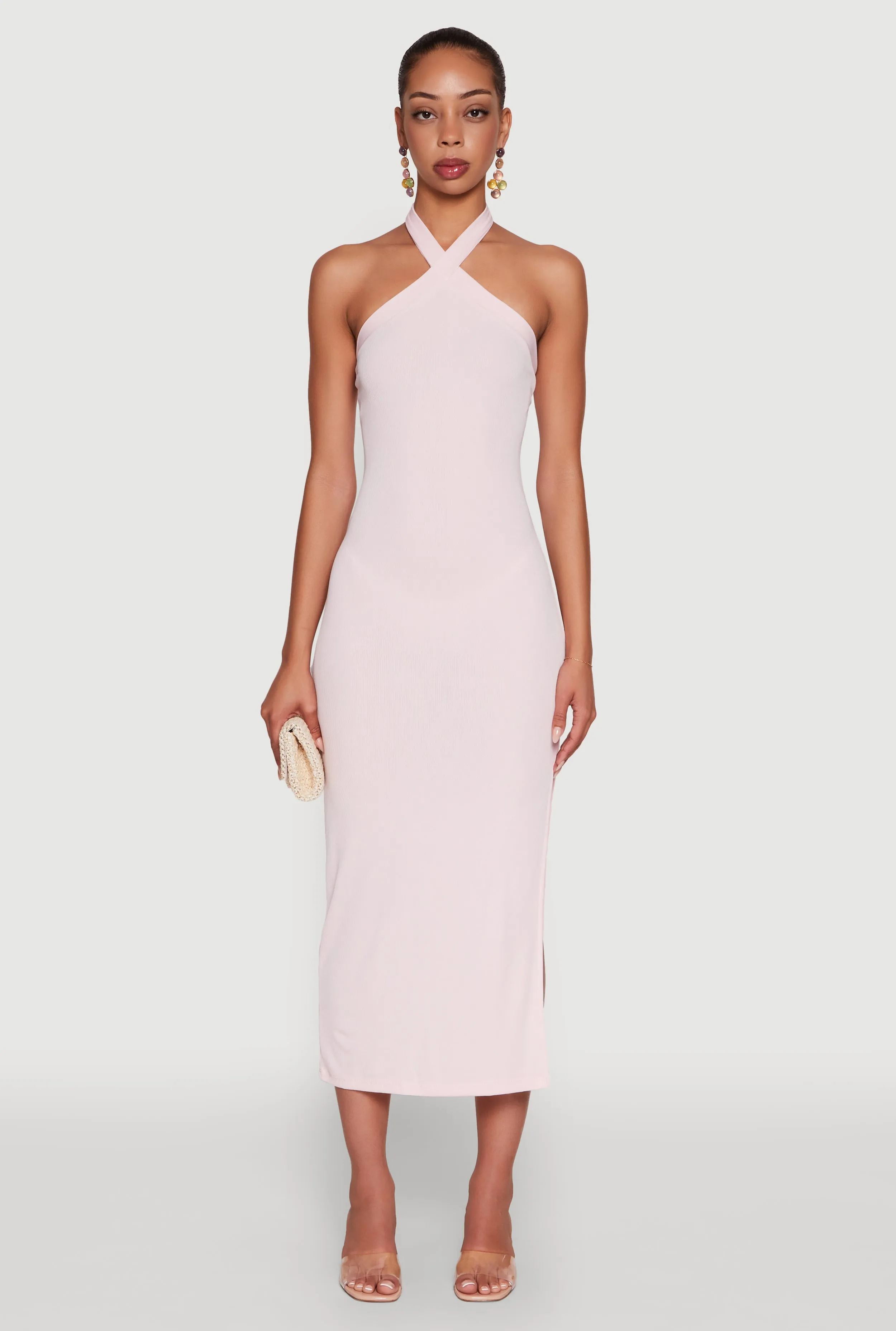 Ribbed Knit Bodycon Halter Dress with Side Slit sold by Rainbow product image thumbnail 2