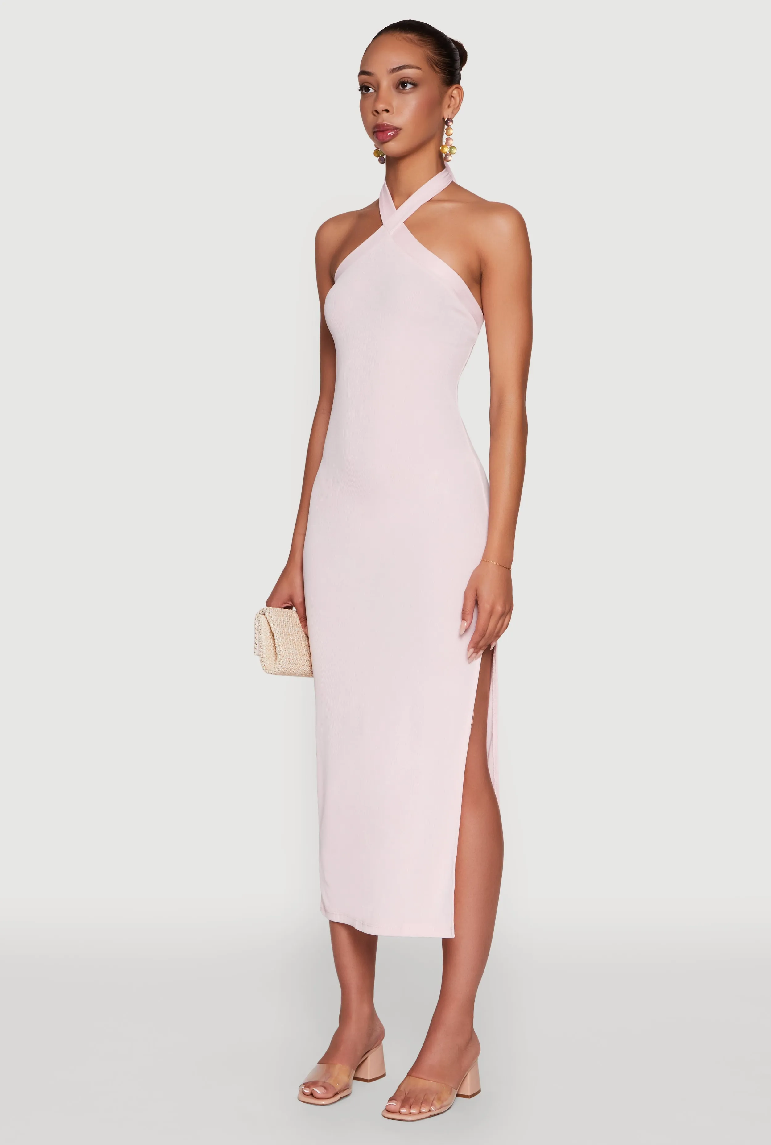 Ribbed Knit Bodycon Halter Dress with Side Slit sold by Rainbow product image thumbnail 3