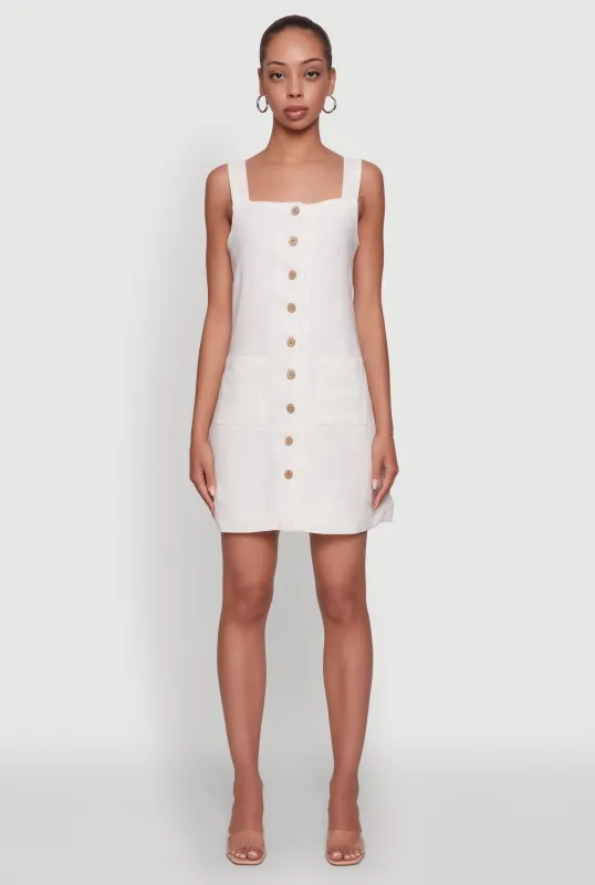 Trendy Linen Button Front Square Neck Dress sold by Rainbow