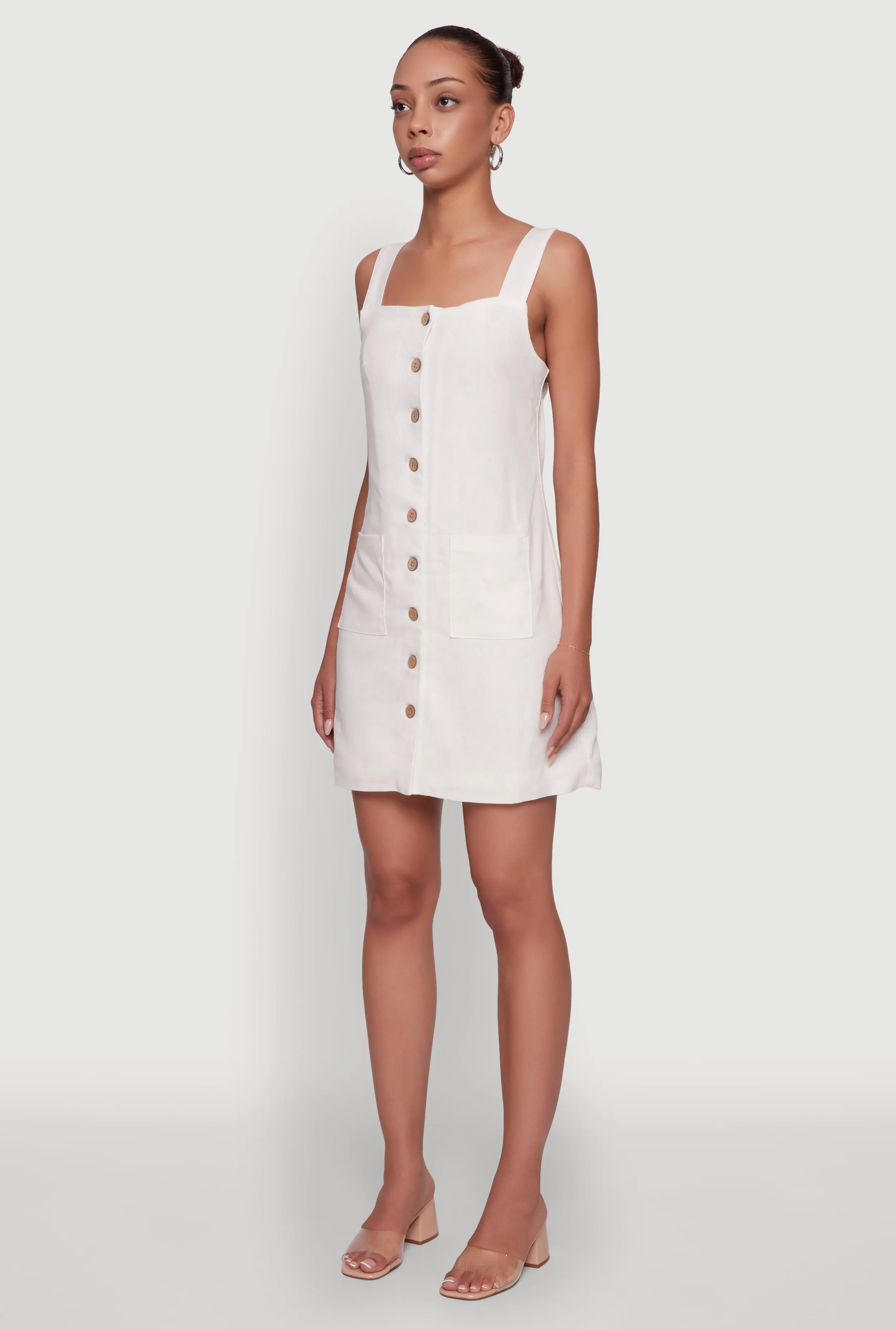 Trendy Linen Button Front Square Neck Dress sold by Rainbow product image thumbnail 3