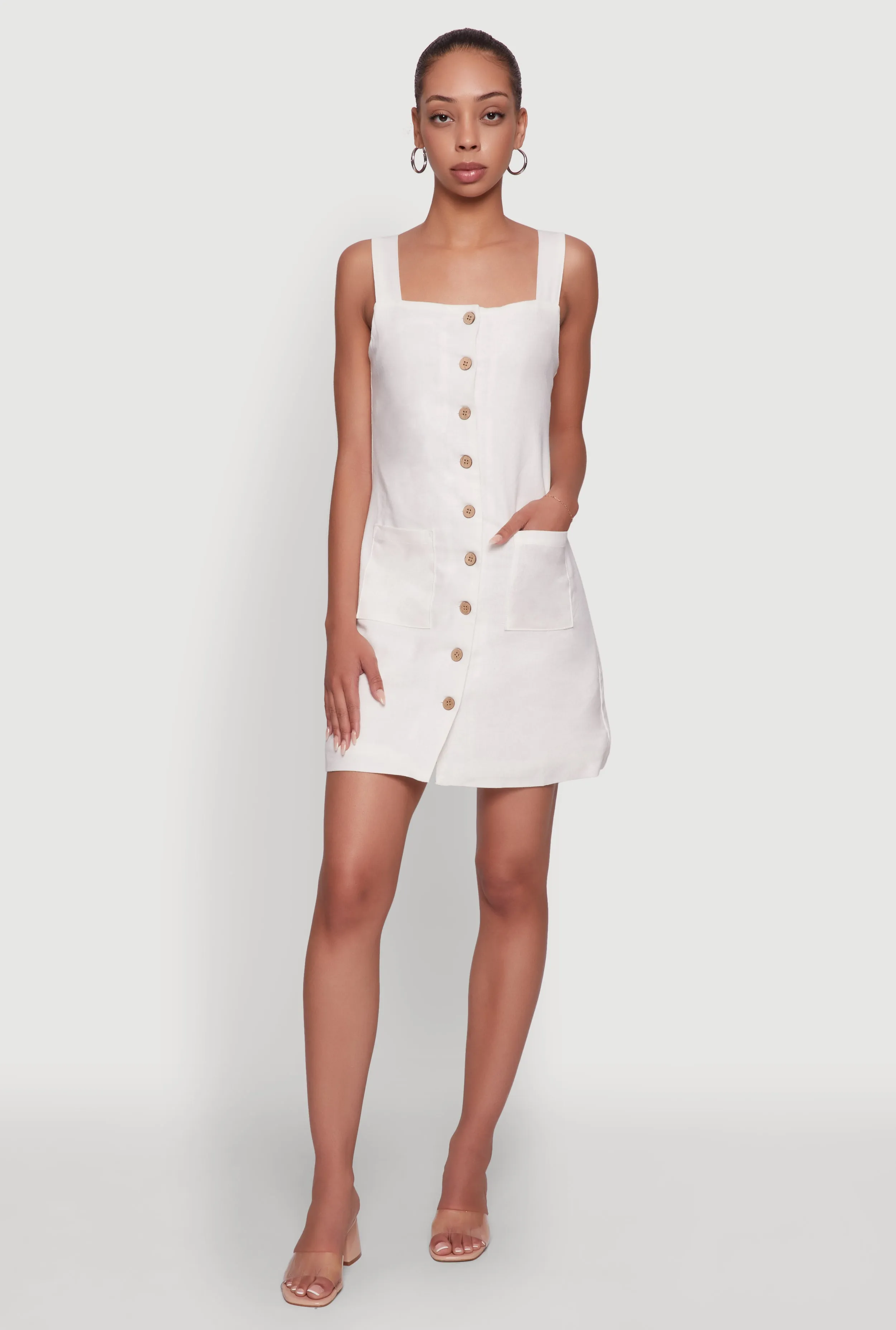 Trendy Linen Button Front Square Neck Dress sold by Rainbow product image thumbnail 2