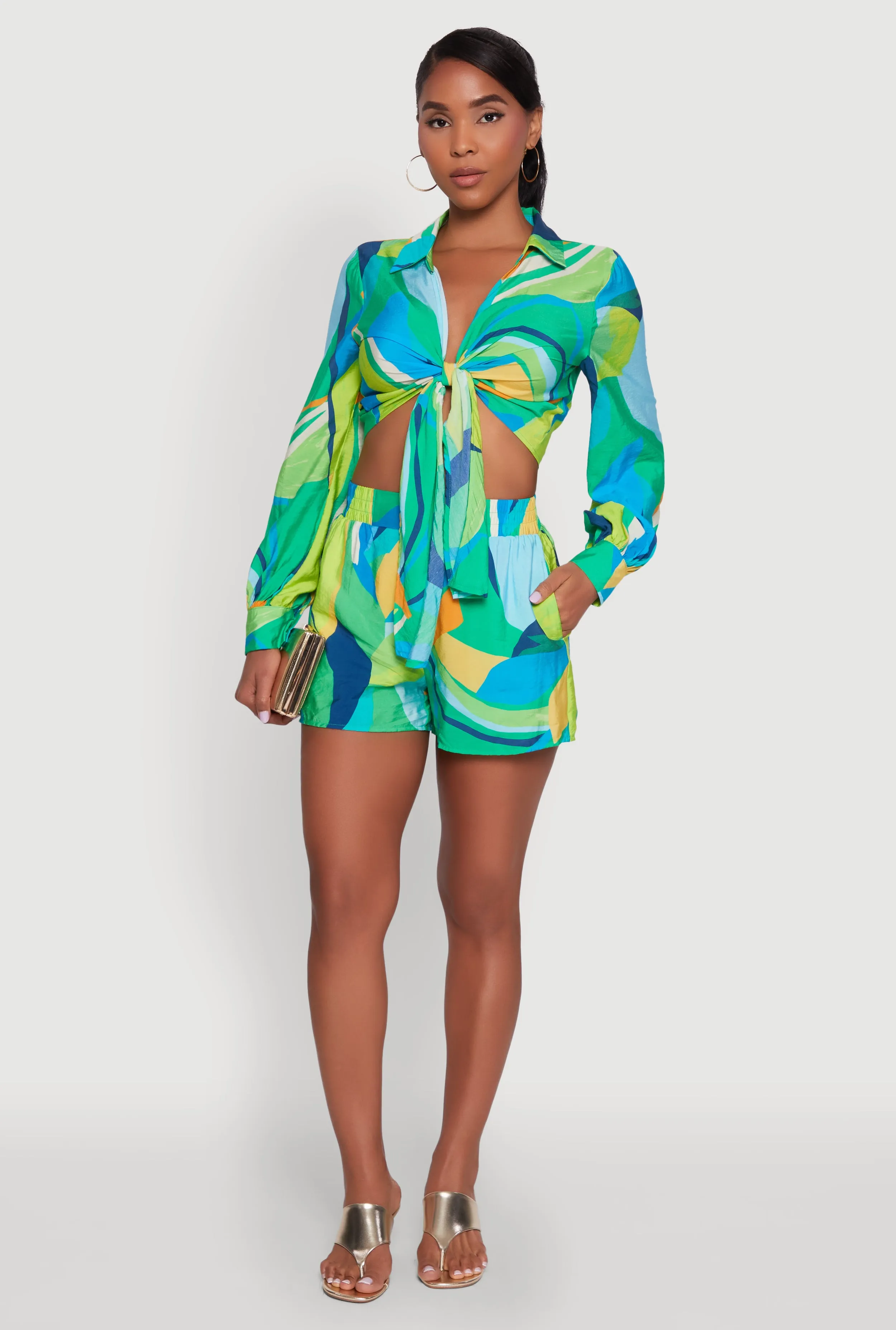 Stylish Crepe Knit Geometric High Waisted Shorts sold by Rainbow