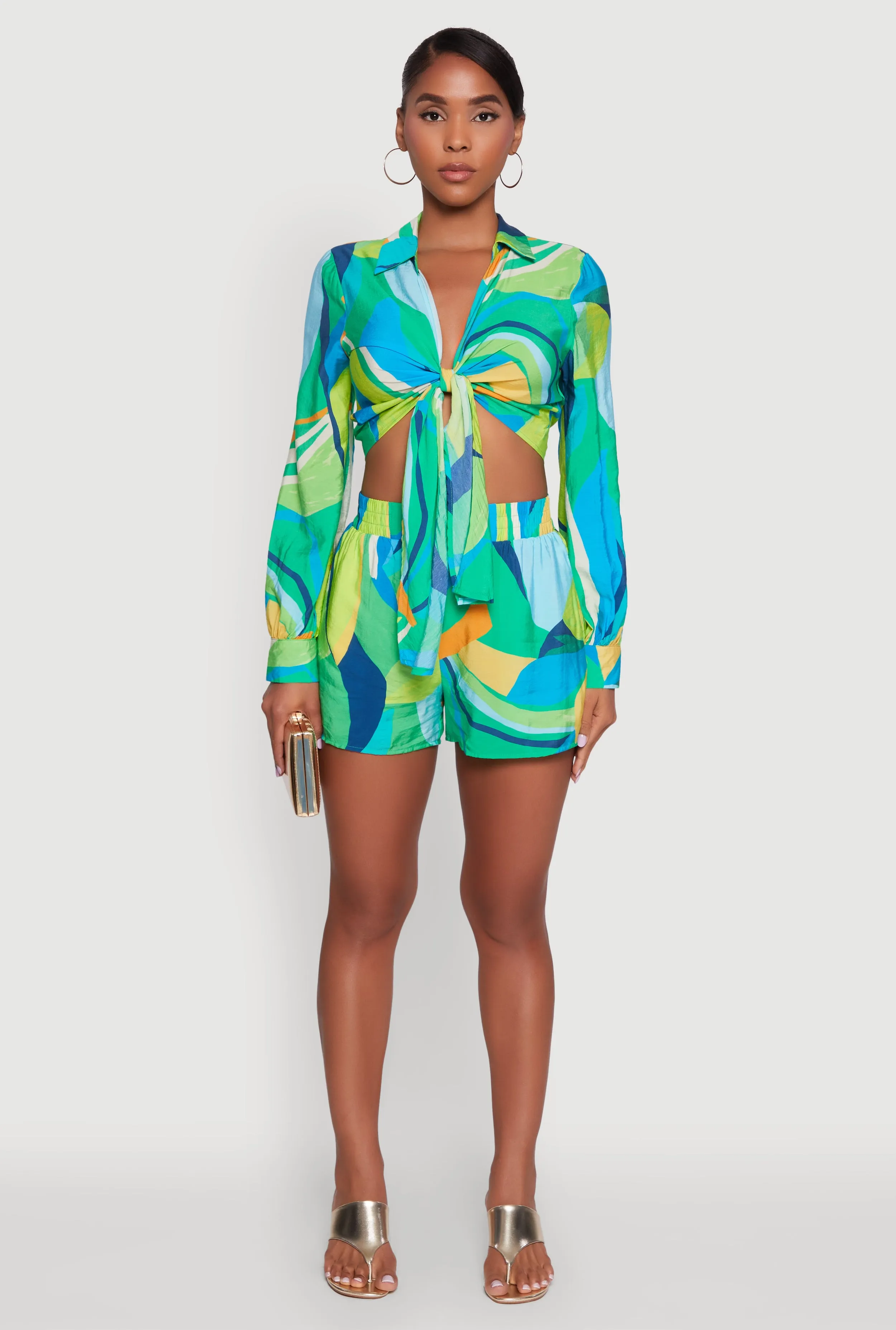 Stylish Crepe Knit Geometric High Waisted Shorts sold by Rainbow product image thumbnail 2