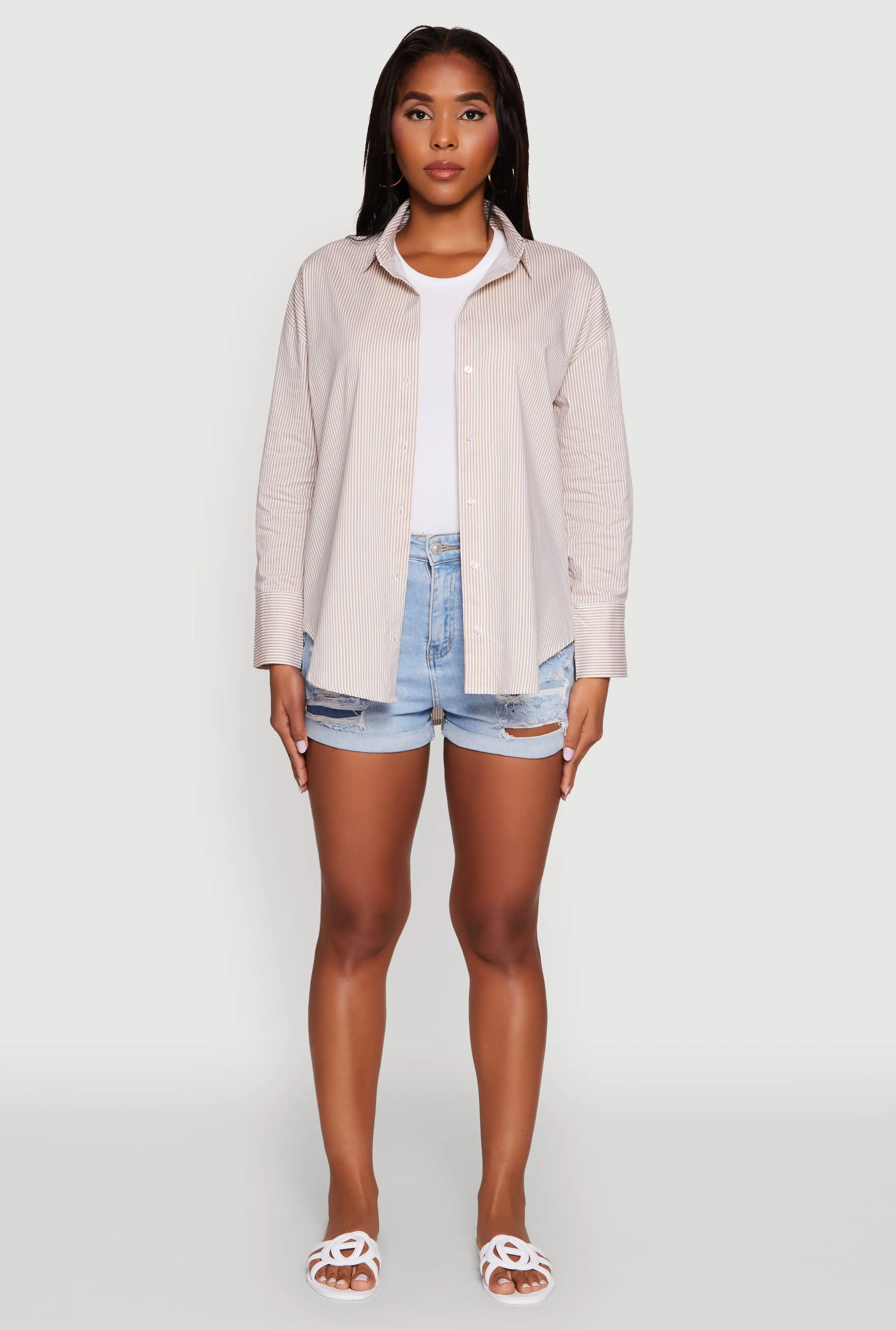 Pinstripe Button Front Long Sleeve Shirt sold by Rainbow product image thumbnail 3