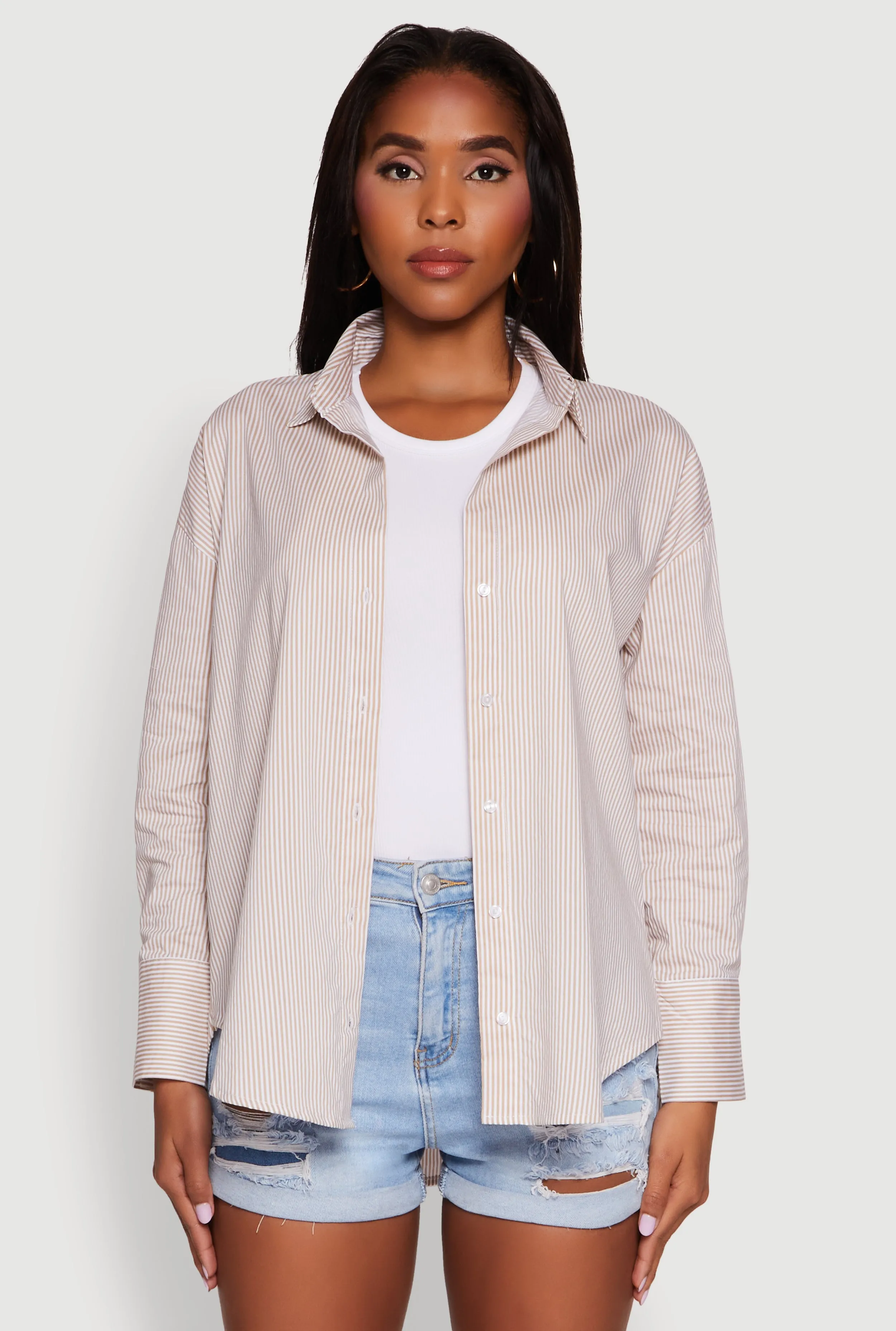 Pinstripe Button Front Long Sleeve Shirt sold by Rainbow product image thumbnail 2