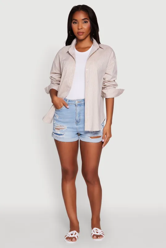 Pinstripe Button Front Long Sleeve Shirt sold by Rainbow