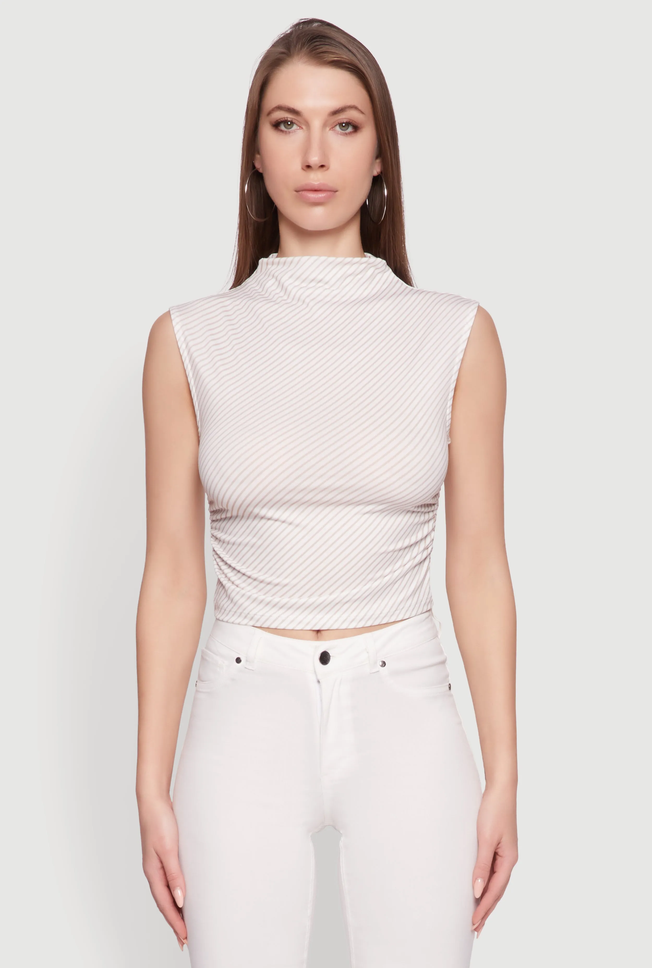 Sleeveless Mock Neck Ruched Side Cropped Blouse sold by Rainbow product image thumbnail 2