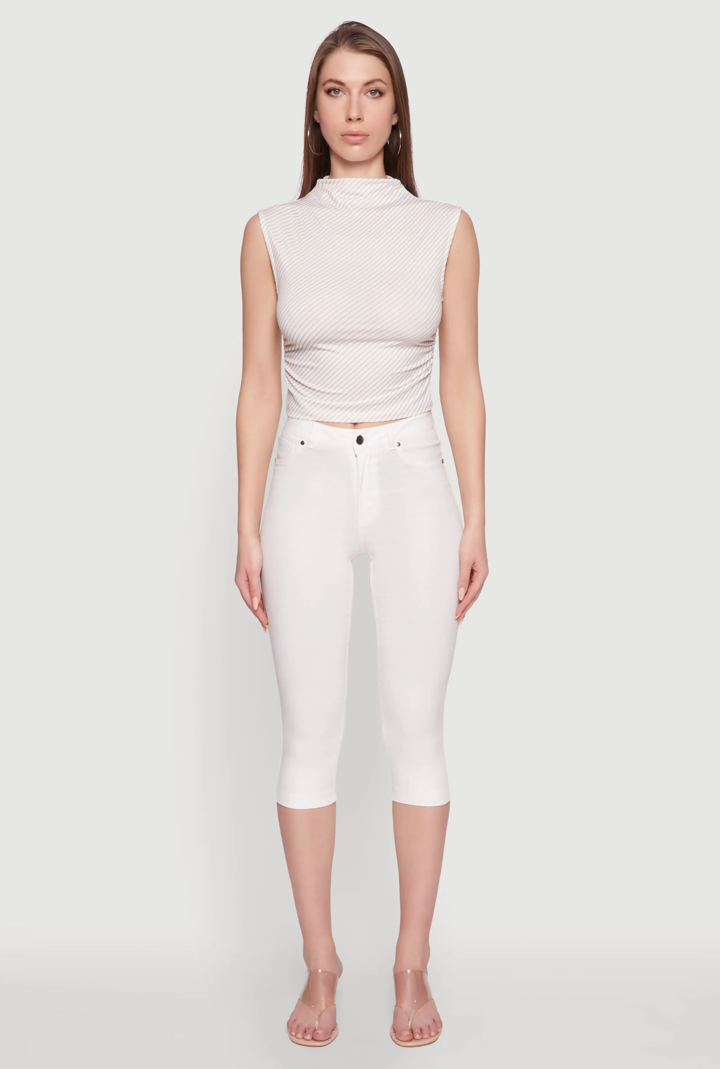 Sleeveless Mock Neck Ruched Side Cropped Blouse sold by Rainbow product image thumbnail 3