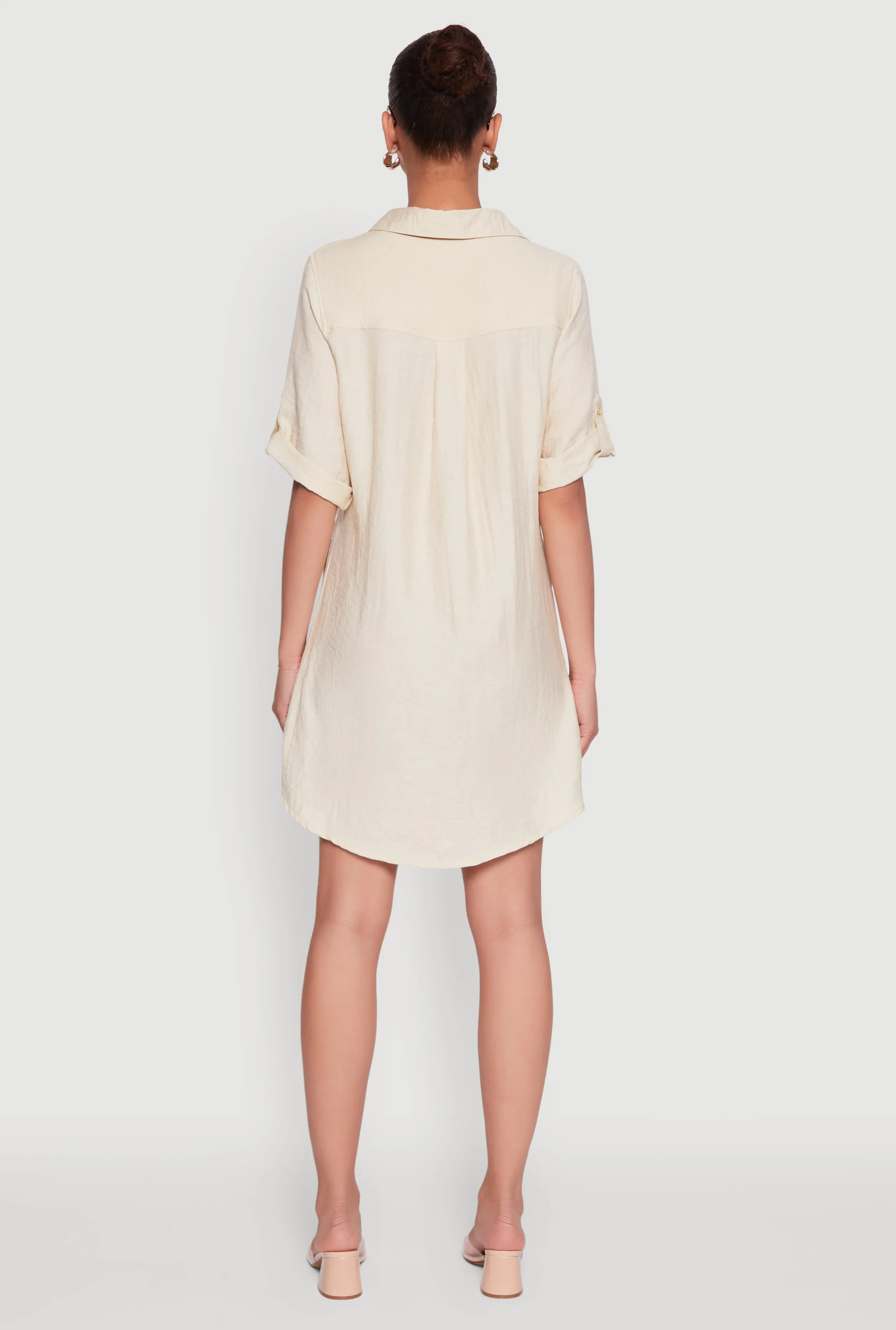 Trendy Linen Shirt Dress with Short Sleeves and Collared Neck sold by Rainbow product image thumbnail 5