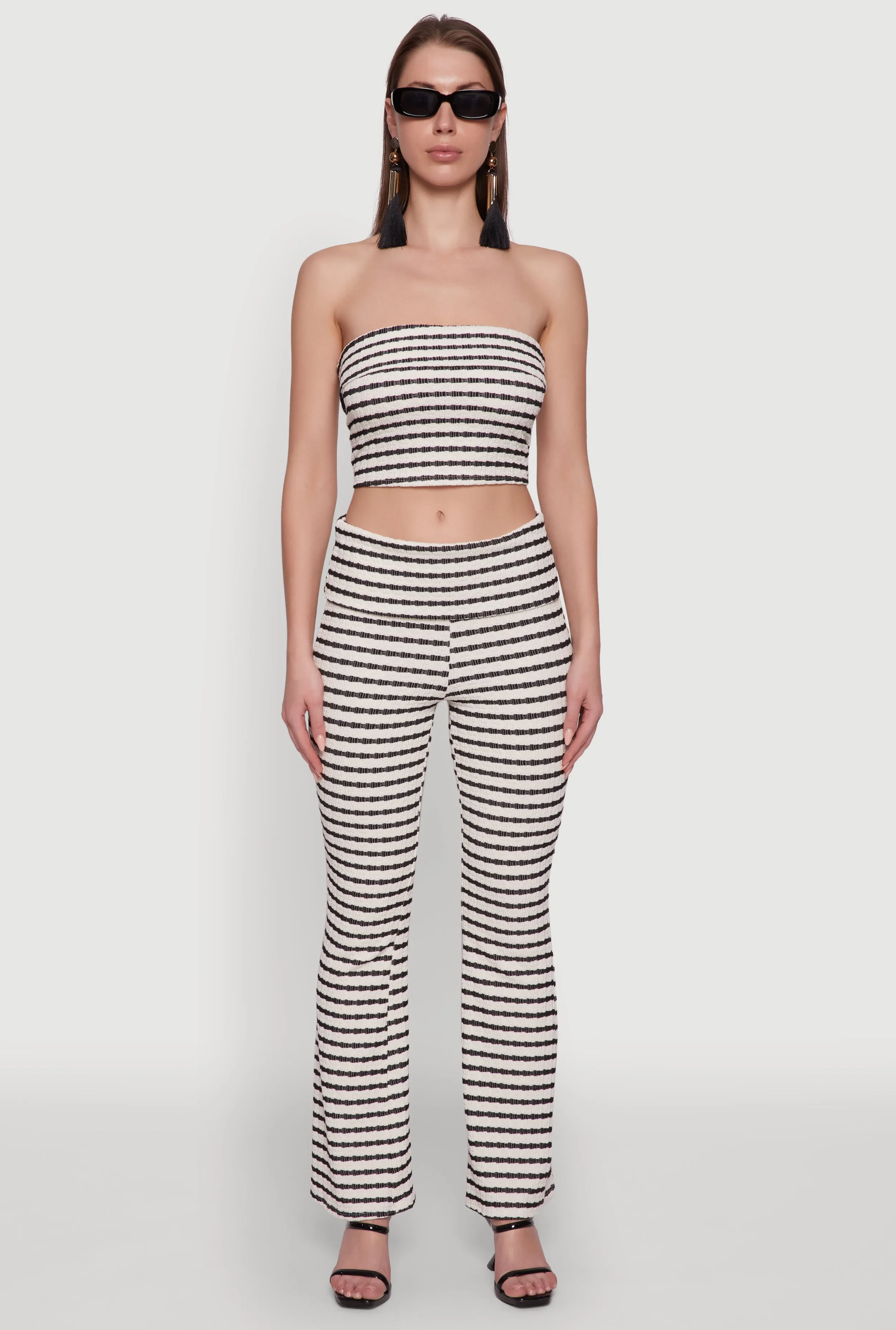 Trendy Striped Textured Knit Fold Over Tube Top sold by Rainbow product image thumbnail 2