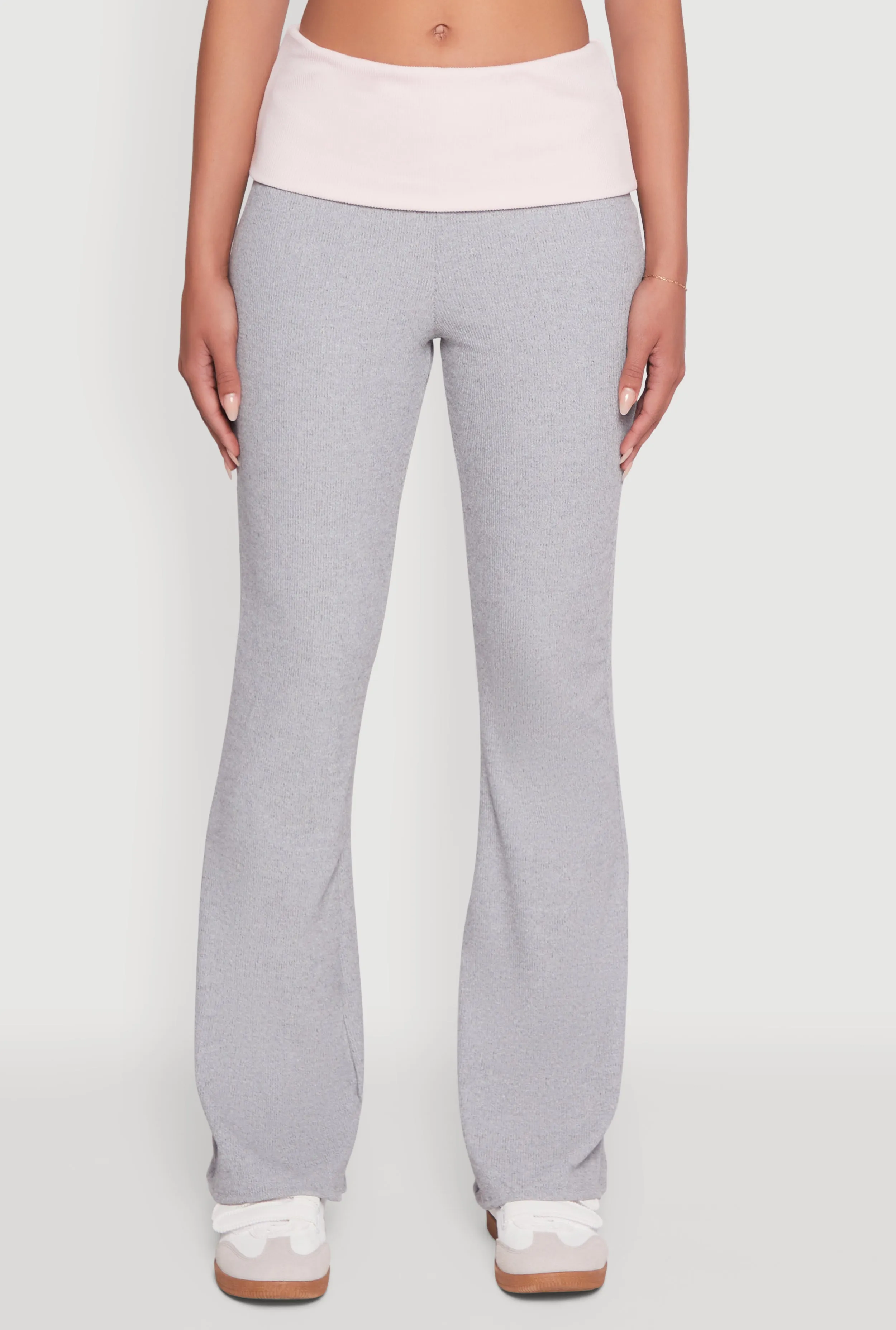 Stylish Rib Knit Contrast Fold Over Bootcut Pants sold by Rainbow product image thumbnail 3