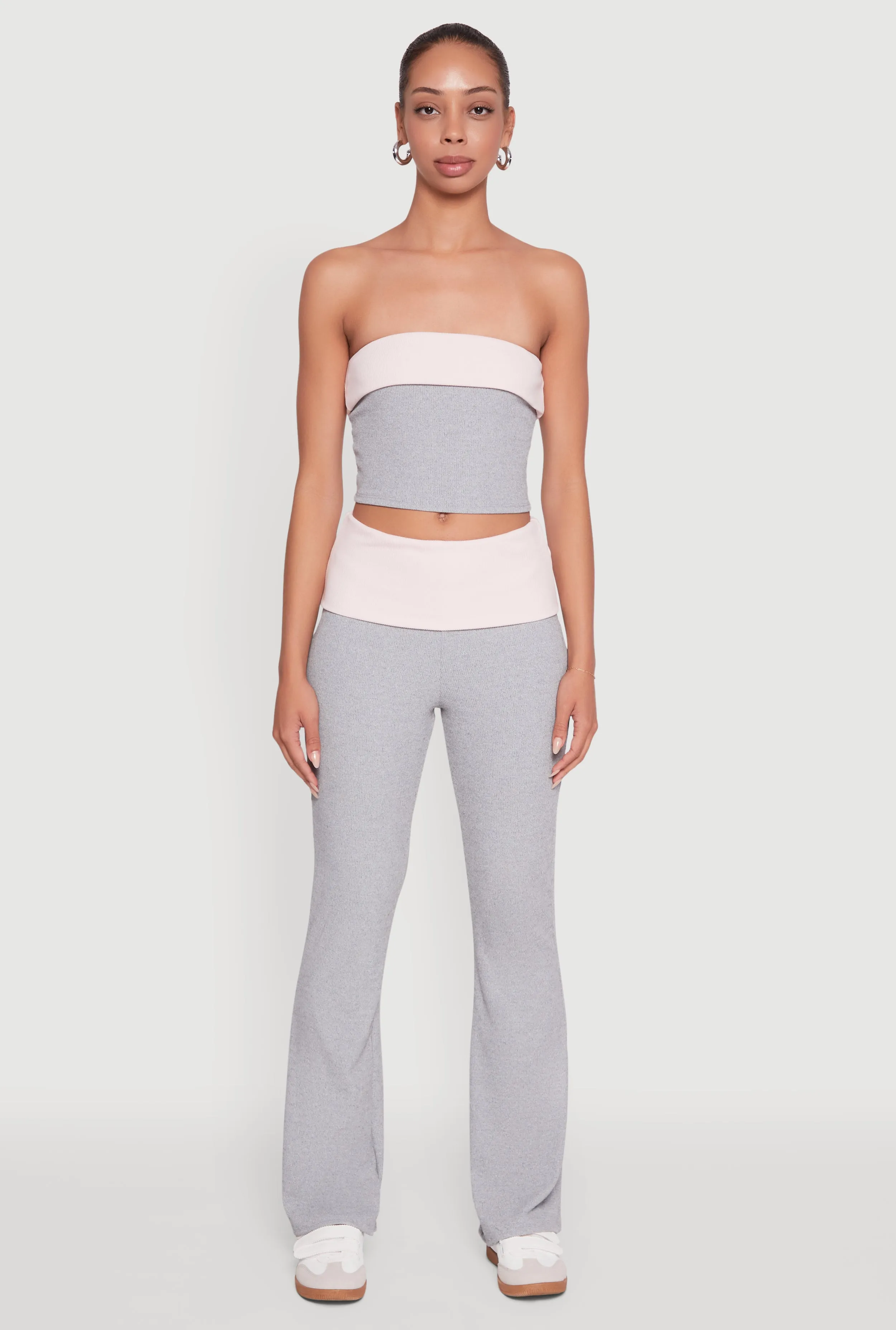 Stylish Rib Knit Contrast Fold Over Bootcut Pants sold by Rainbow product image thumbnail 2