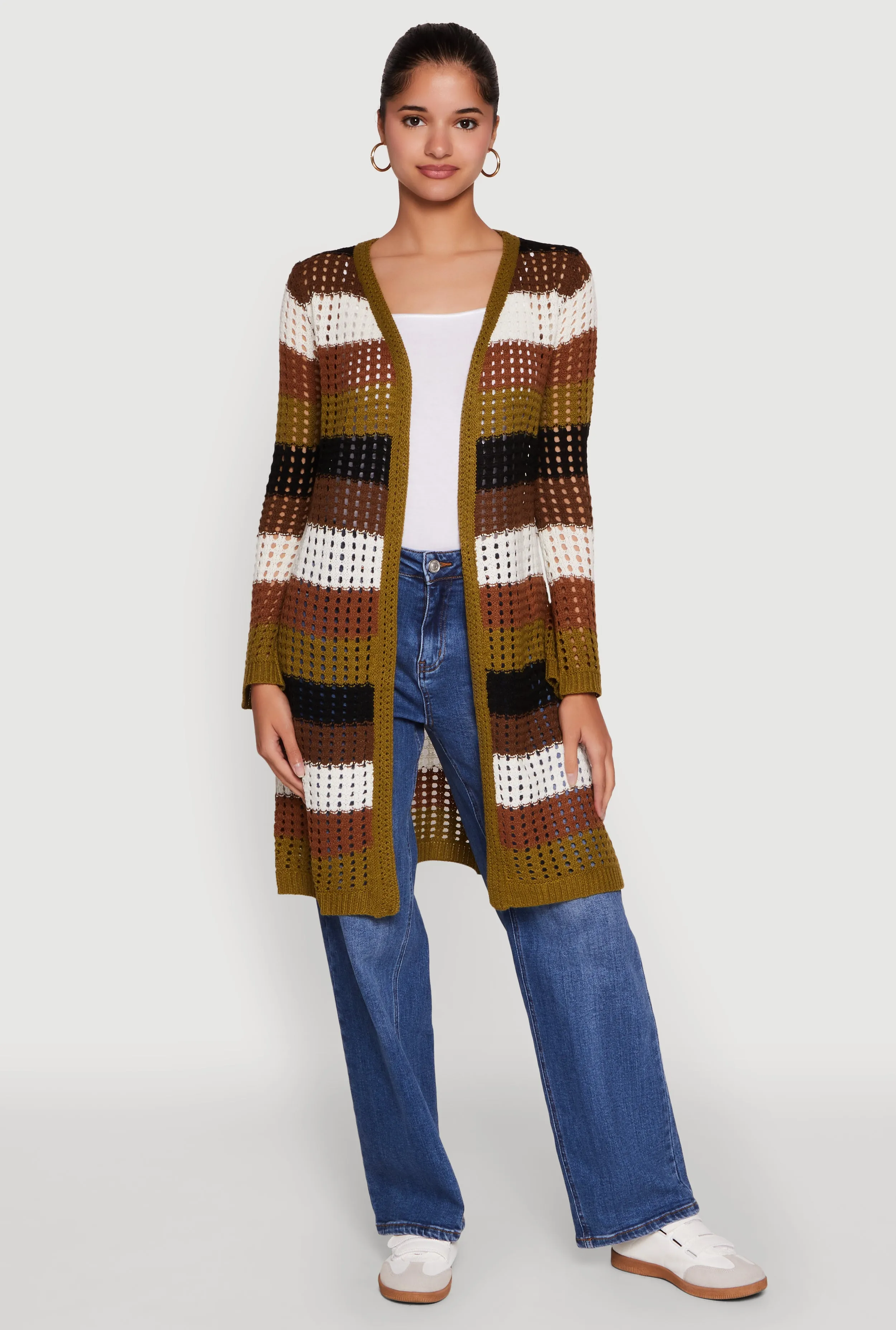 Chic Crochet Long Sleeve Striped Duster sold by Rainbow product image thumbnail 2