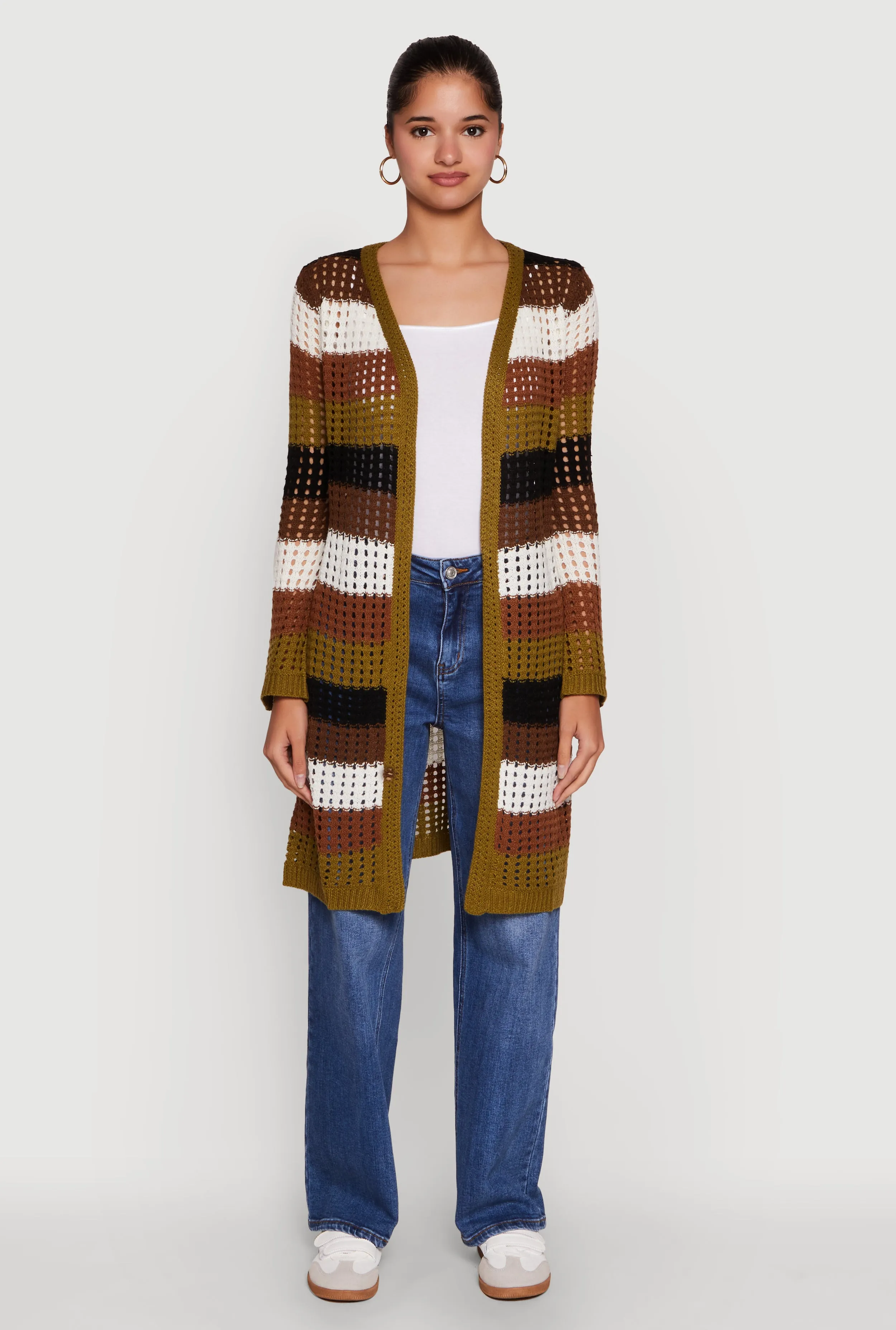 Chic Crochet Long Sleeve Striped Duster sold by Rainbow