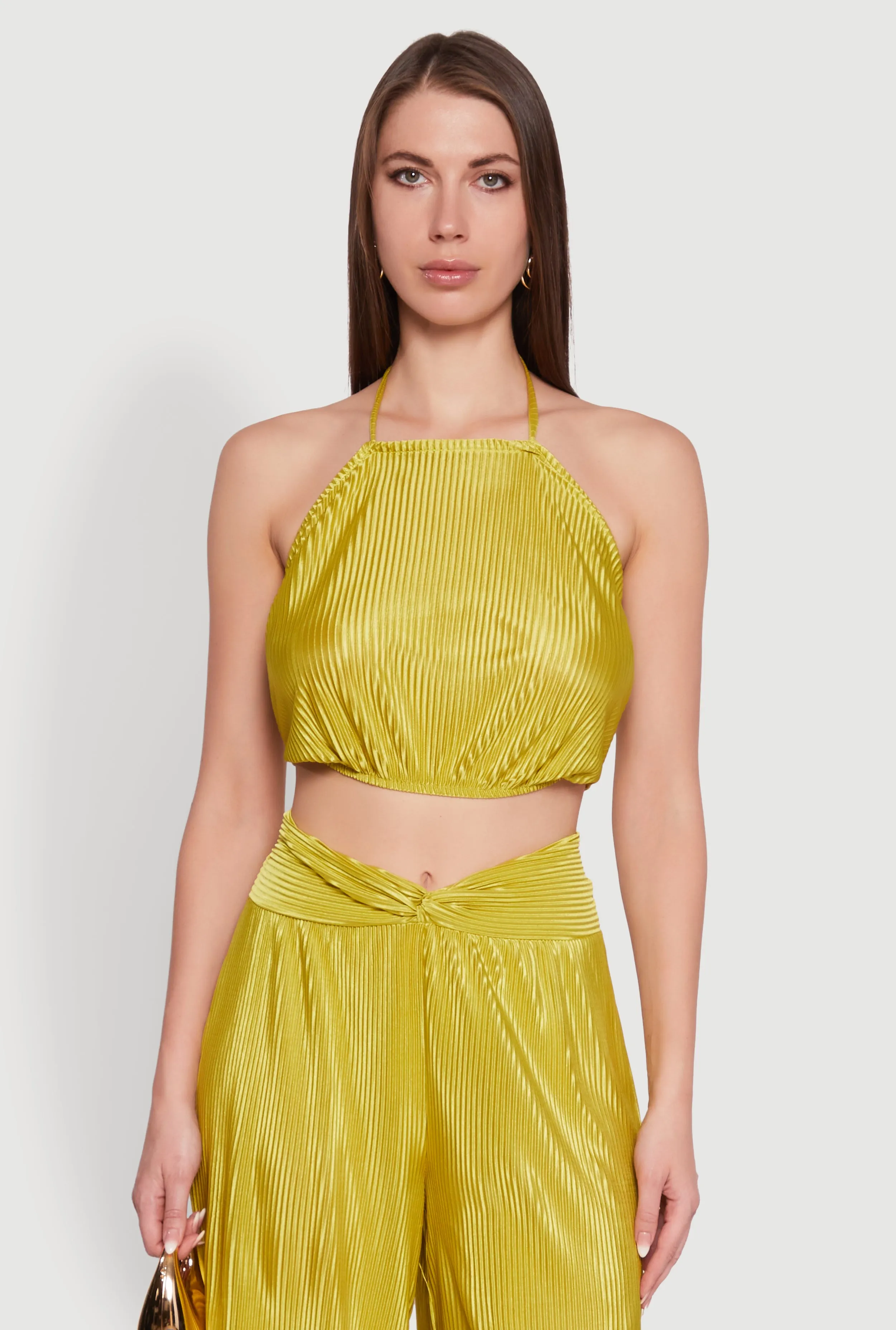 Stylish Halter Top in Cropped Hem and Plisse Fabric sold by Rainbow