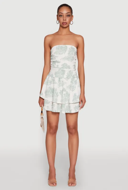 Chic Toile de Jouy Print Smocked Back Peplum Dress sold by Rainbow