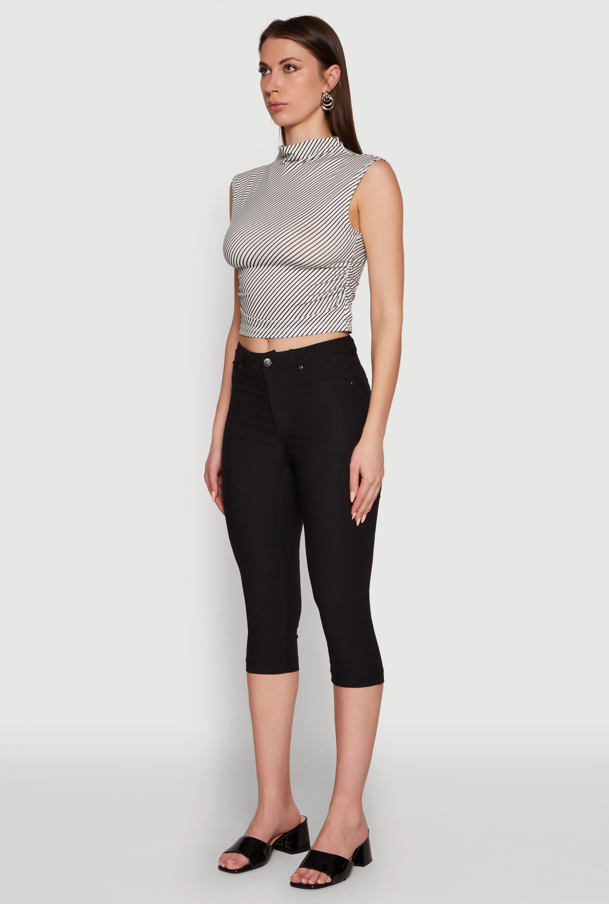 Sleeveless Mock Neck Ruched Side Cropped Blouse sold by Rainbow product image thumbnail 4