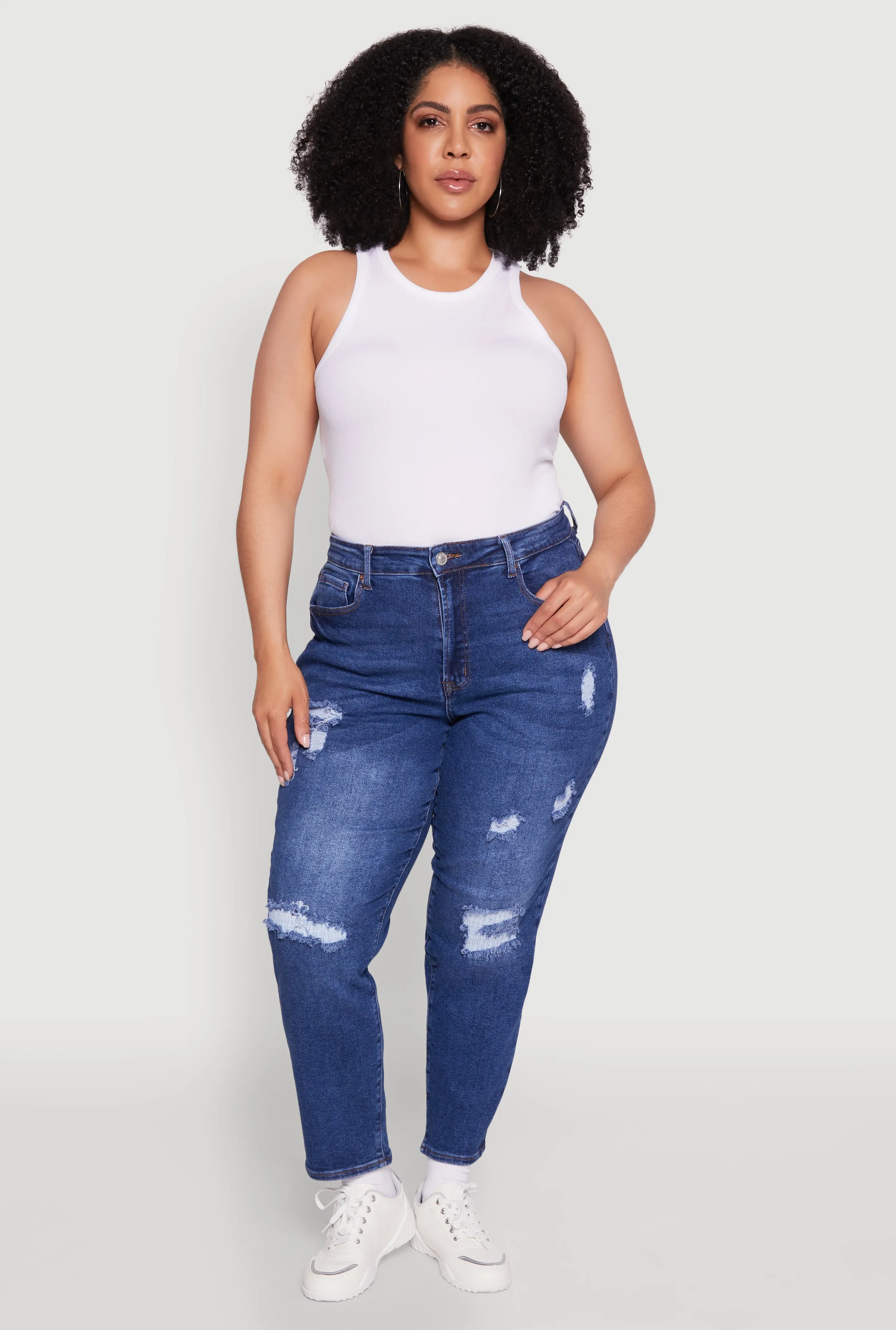 Plus Size WAX High Waist Distressed Jeans sold by Rainbow