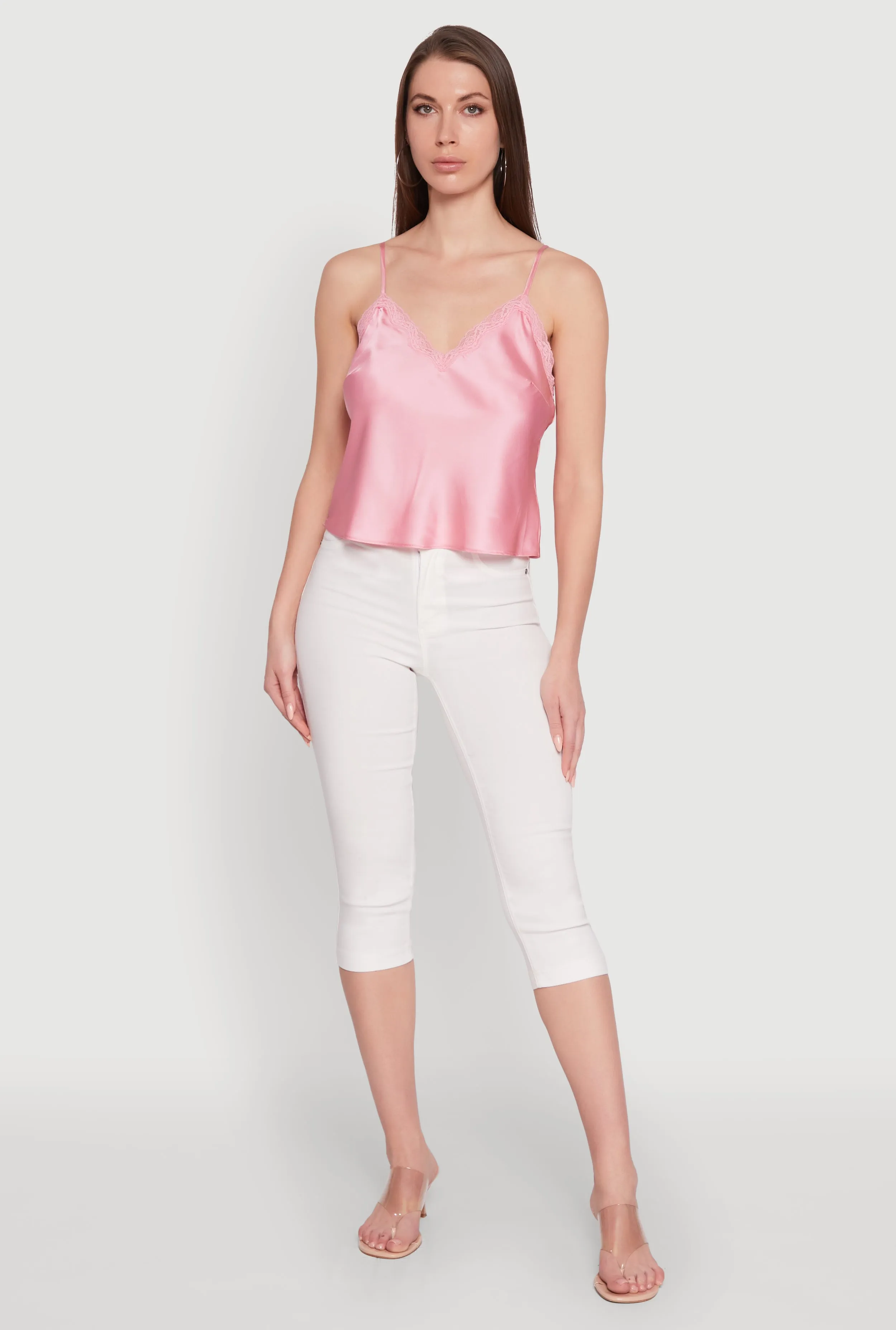 V-Neck Lace Trim Cropped Cami sold by Rainbow