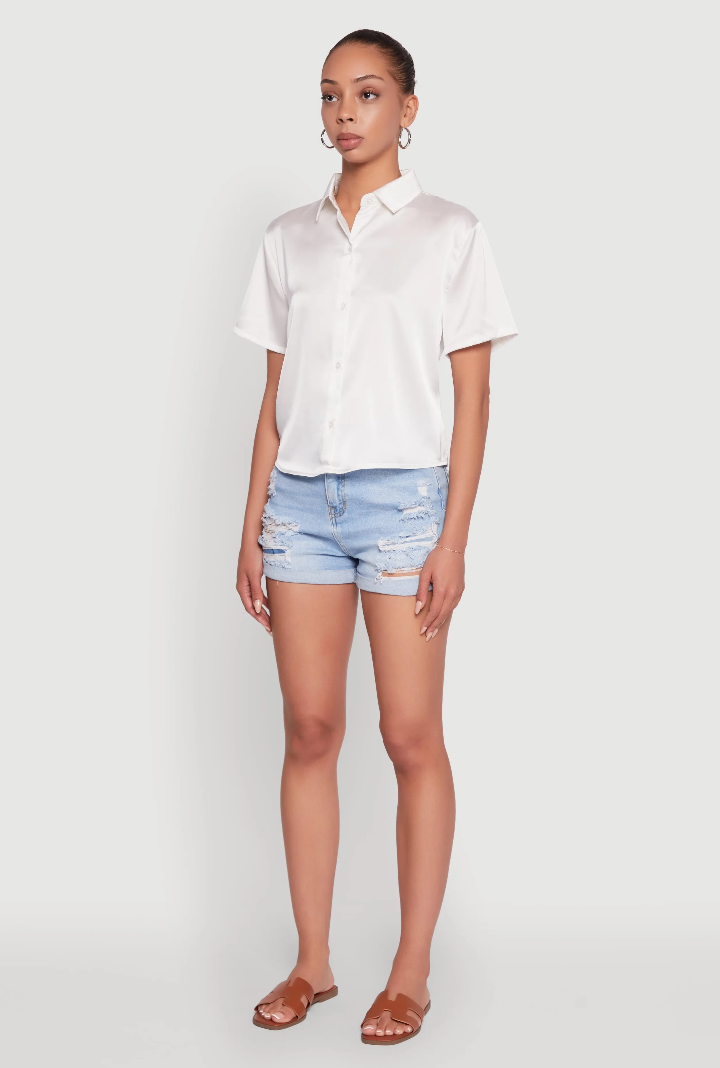 Satin Button Front Cropped Boxy Top sold by Rainbow product image thumbnail 5