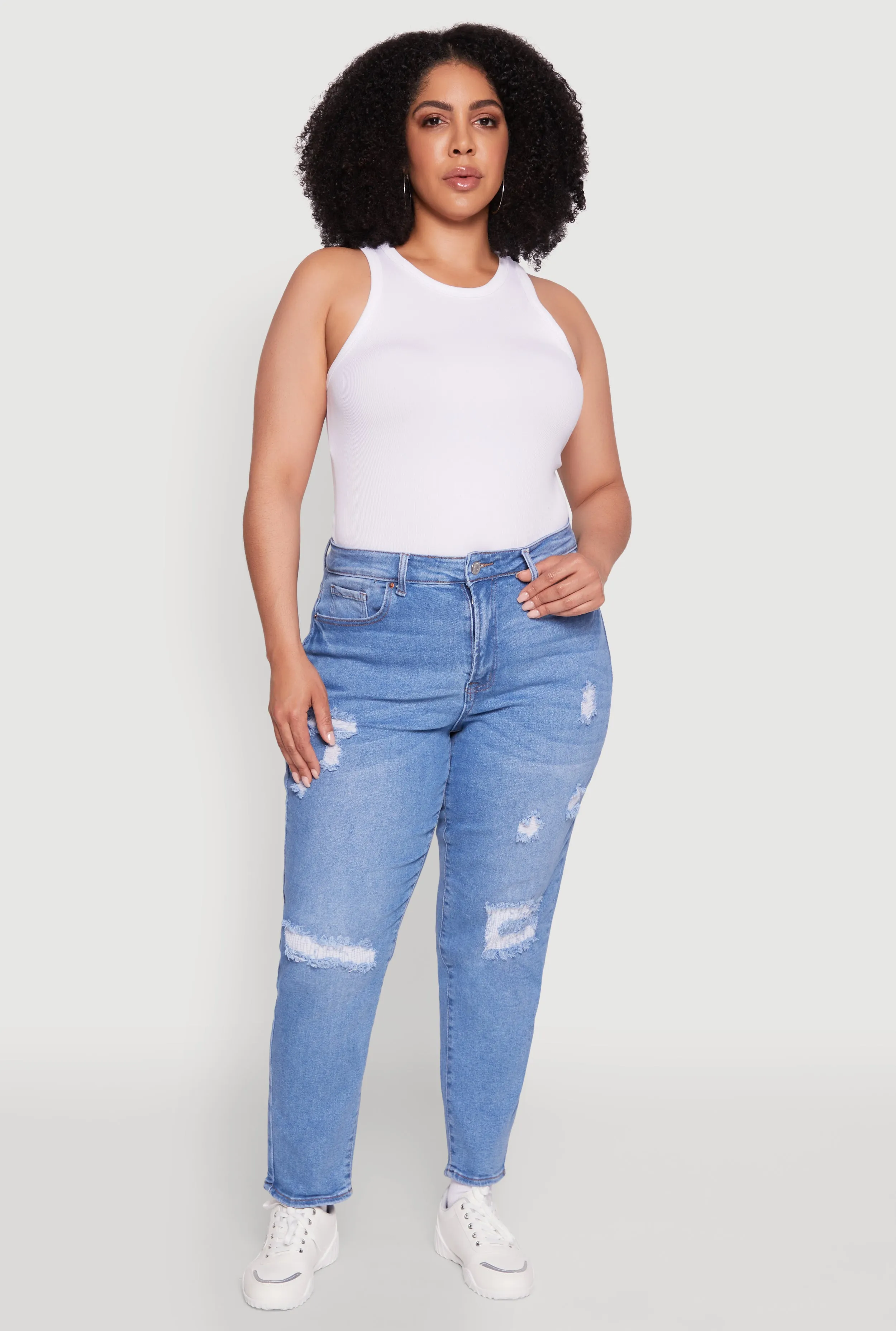 Plus Size WAX High Waist Distressed Jeans sold by Rainbow