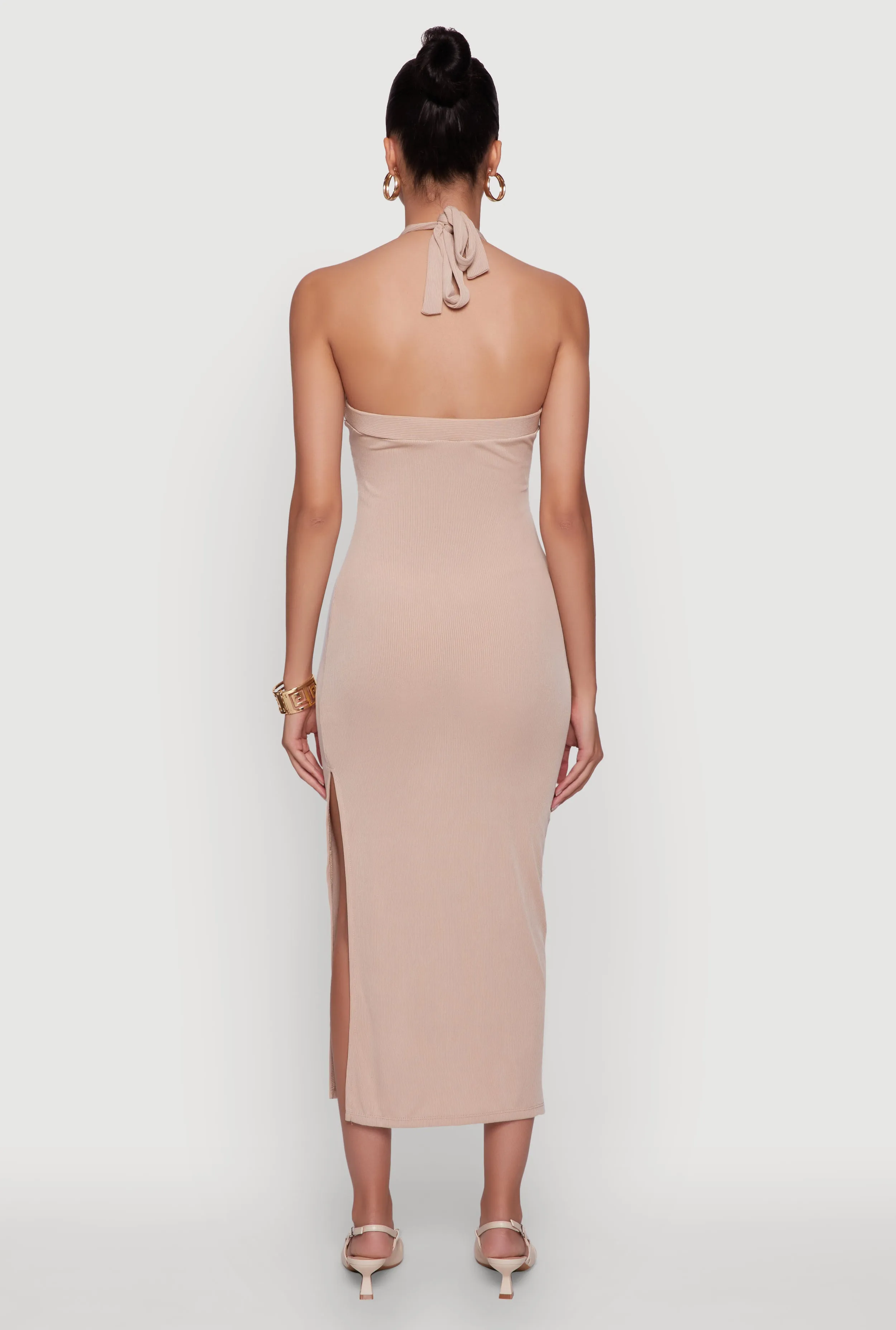 Ribbed Knit Bodycon Halter Dress with Side Slit sold by Rainbow product image thumbnail 5