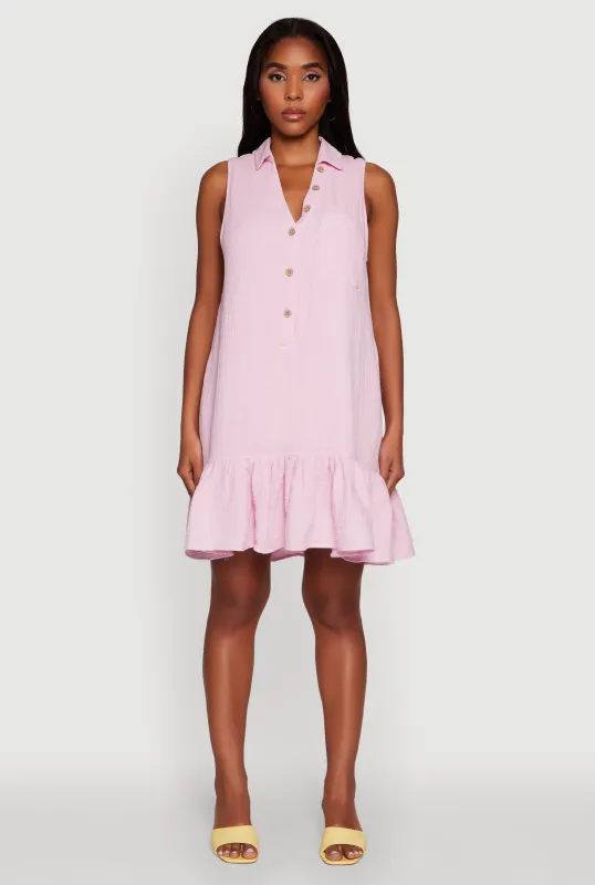 Chic Gauze Knit Button Front Peplum Hem Dress sold by Rainbow