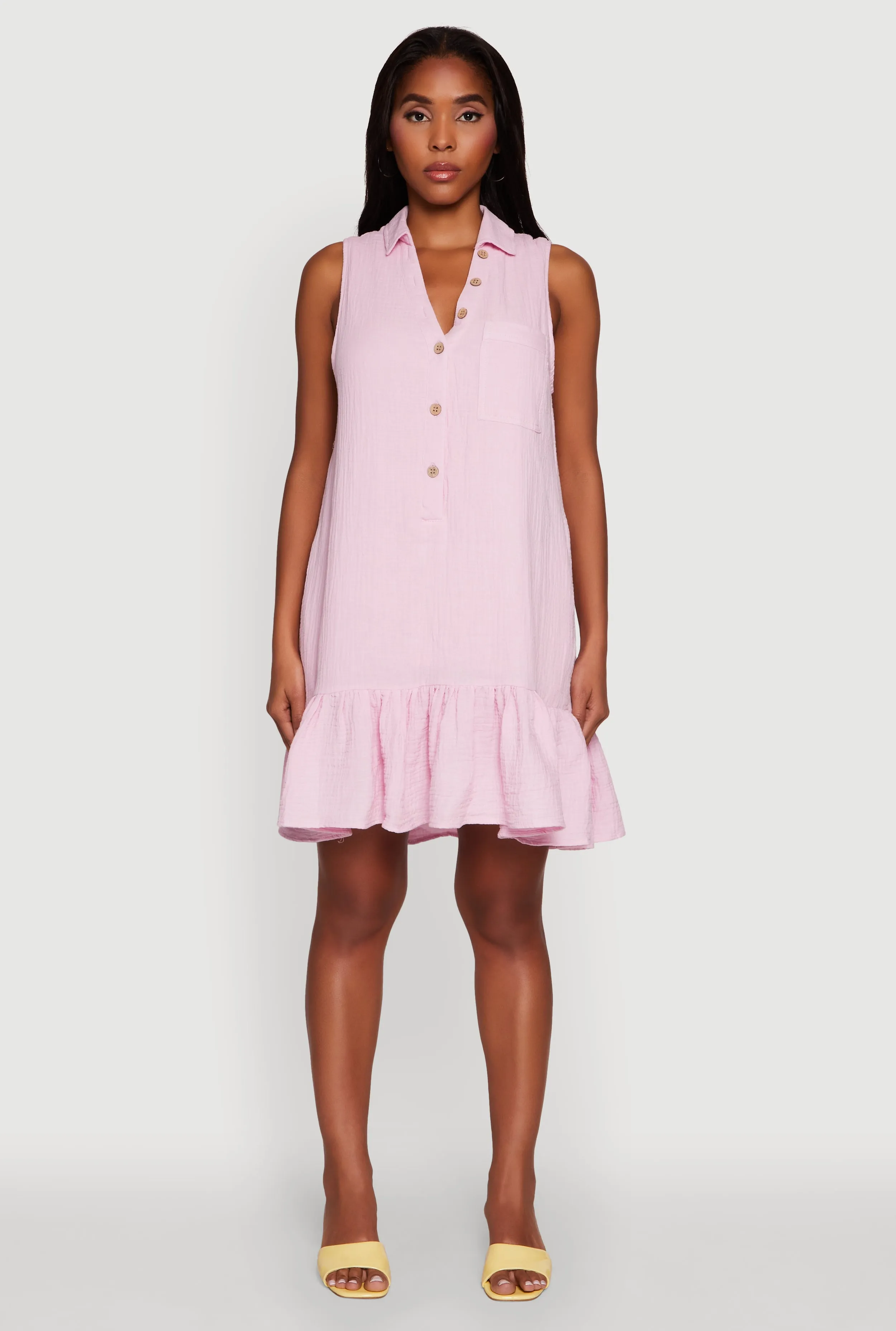 Chic Gauze Knit Button Front Peplum Hem Dress sold by Rainbow