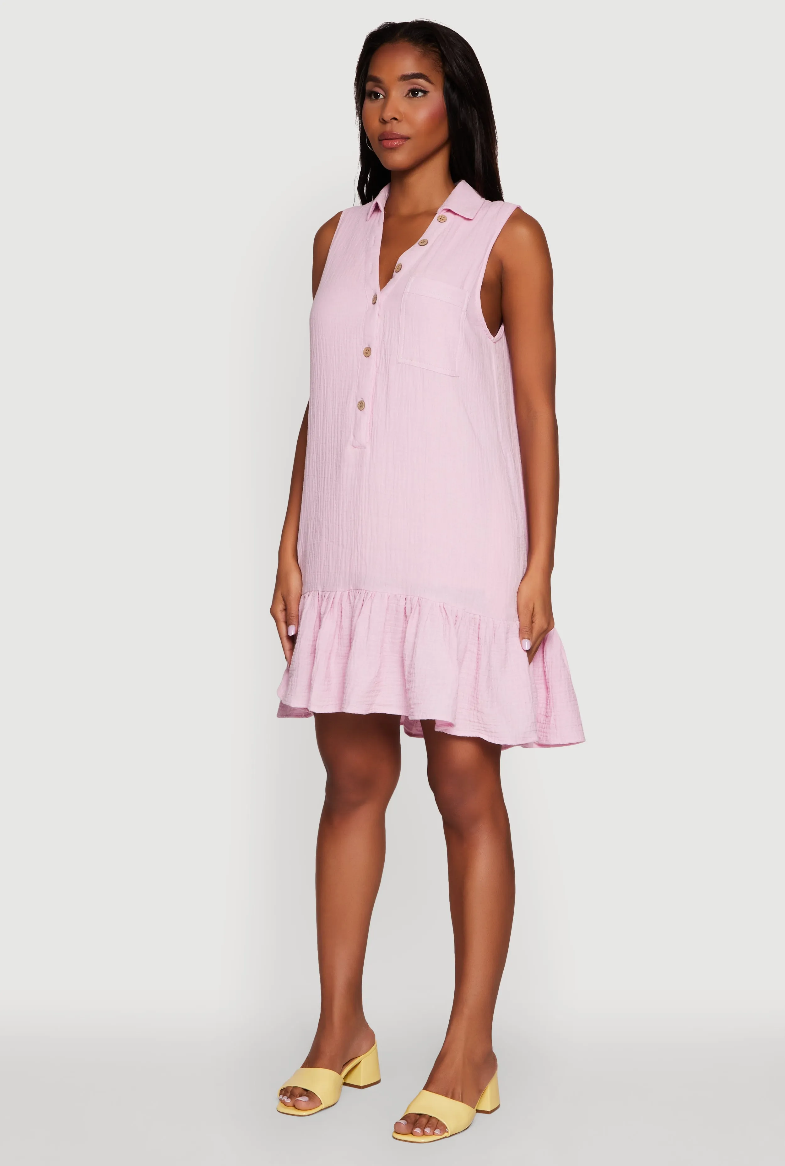 Chic Gauze Knit Button Front Peplum Hem Dress sold by Rainbow product image thumbnail 3