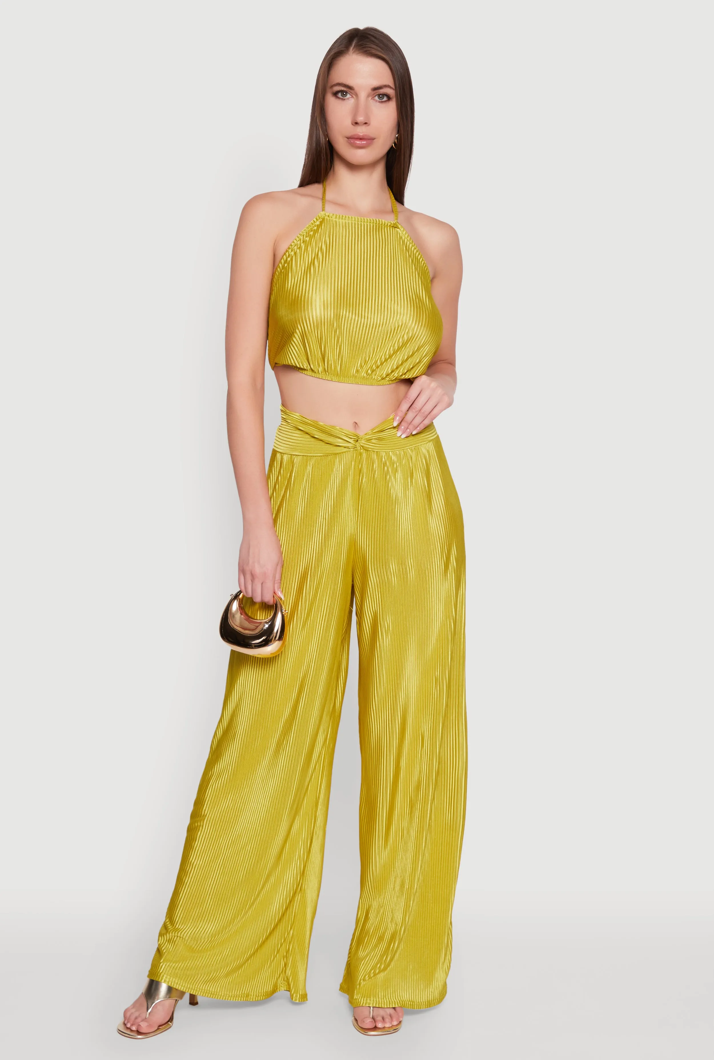 Stylish Plisse High Waisted Palazzo Pants with Twist Front Waist sold by Rainbow