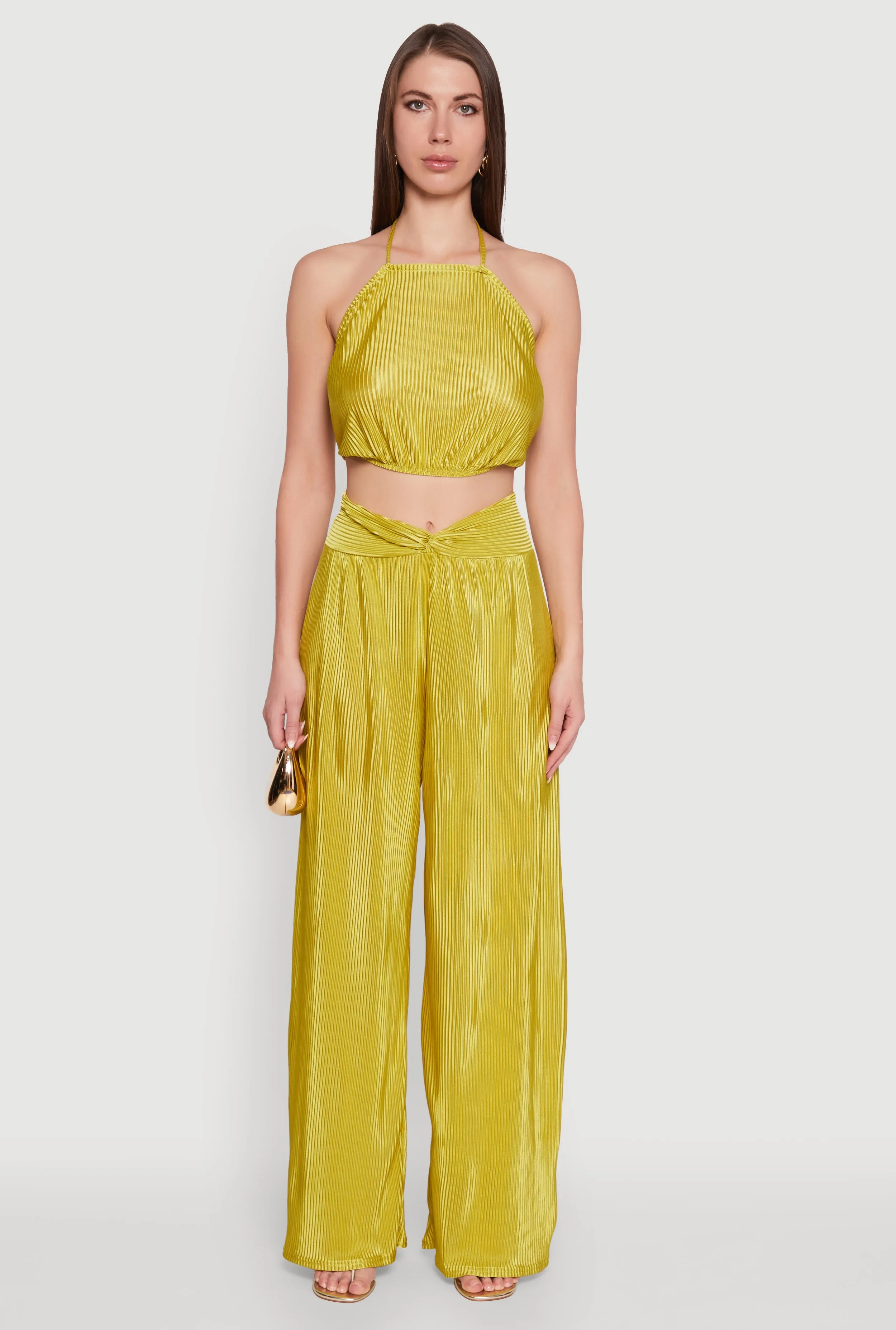 Stylish Plisse High Waisted Palazzo Pants with Twist Front Waist sold by Rainbow product image thumbnail 2