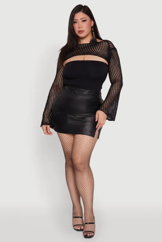 Plus Size Stylish Crochet Bell Sleeve Bolero Top sold by Rainbow