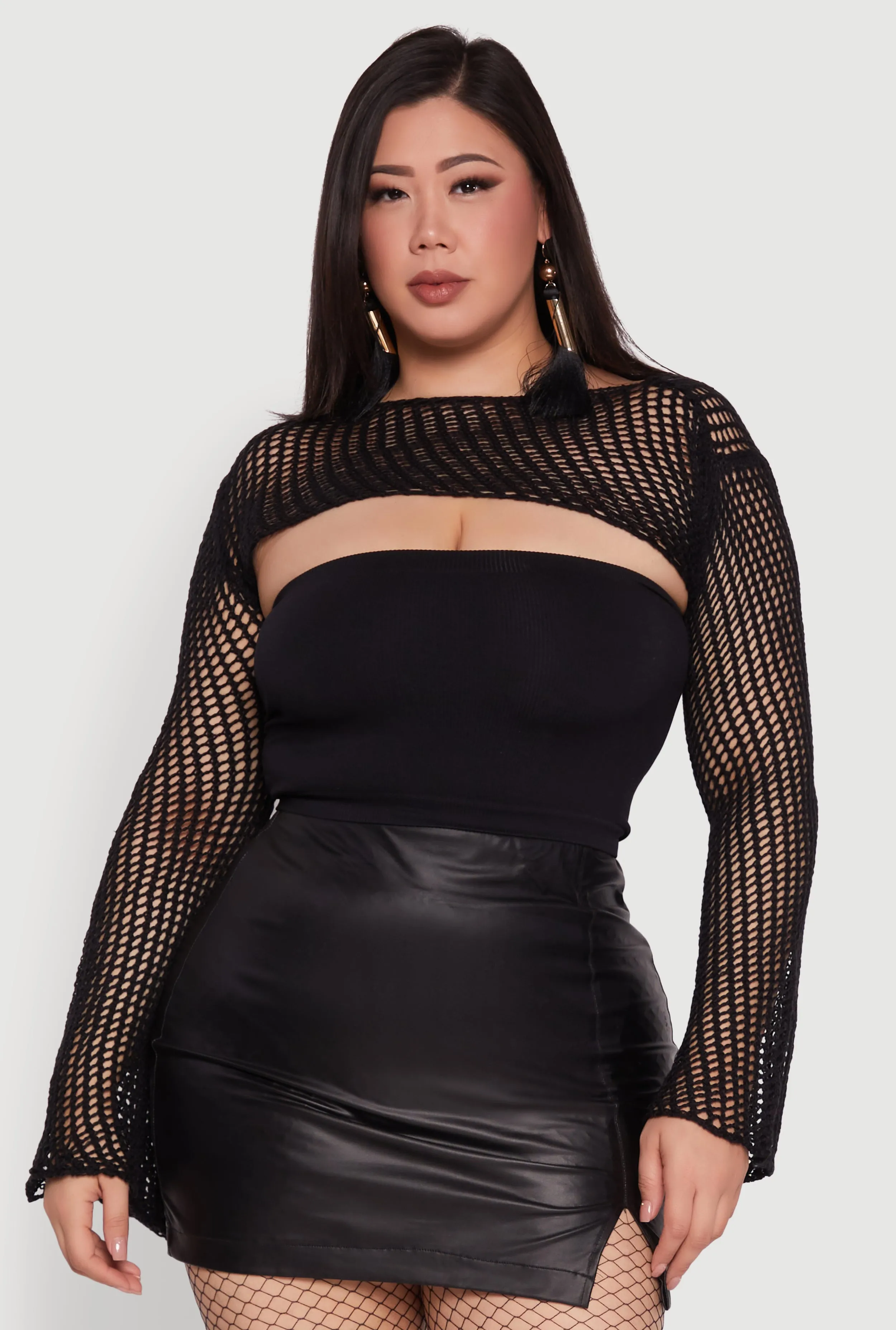 Plus Size Stylish Crochet Bell Sleeve Bolero Top sold by Rainbow product image thumbnail 2