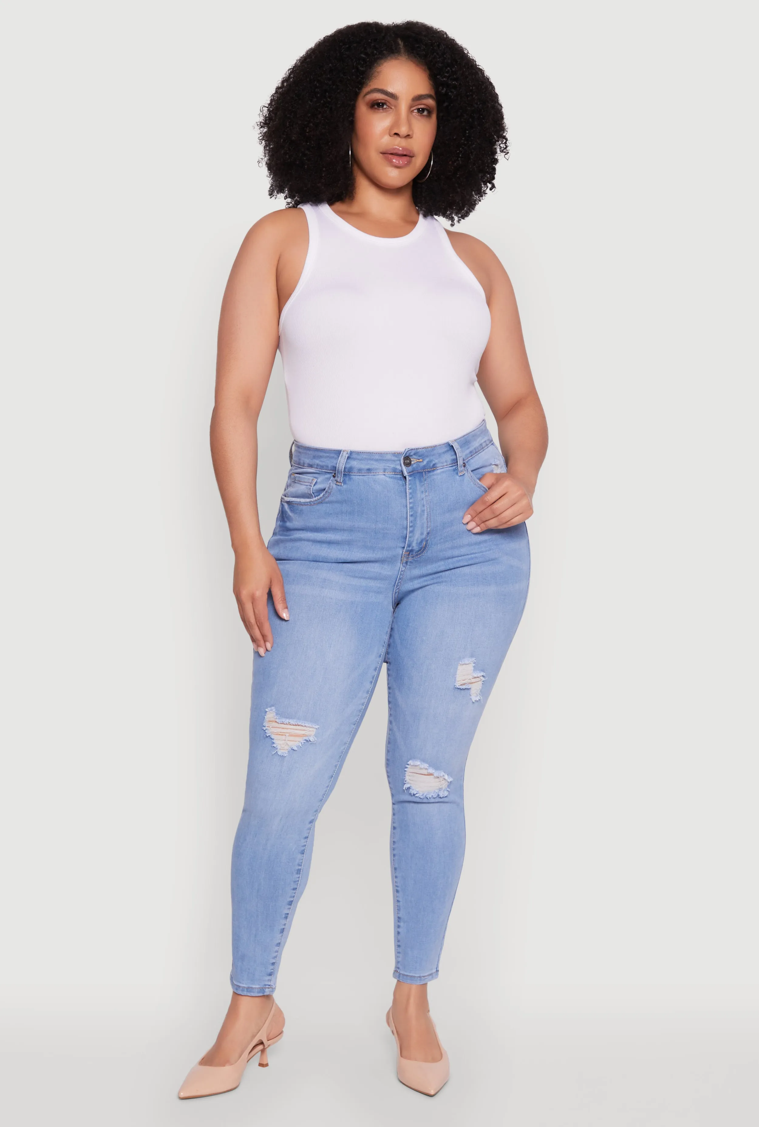 Plus WAX High Waisted Distressed Skinny Jeans sold by Rainbow