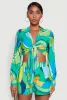 Stylish Crepe Knit Geometric Print Tie Front Crop Top sold by Rainbow