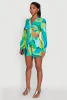 Stylish Crepe Knit Geometric Print Tie Front Crop Top sold by Rainbow