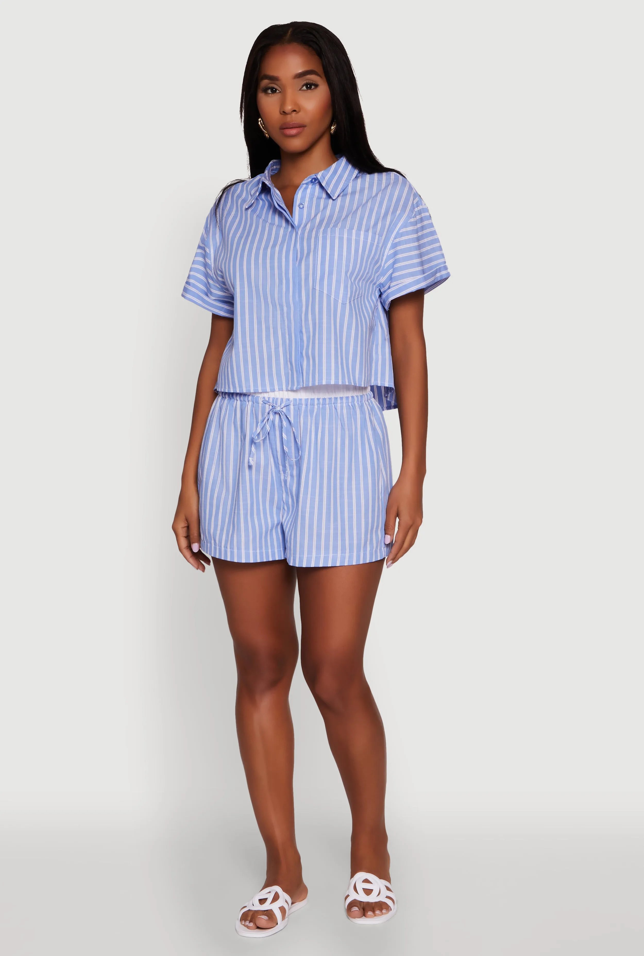 Iris Striped Boxy Button Front Cropped Shirt sold by Rainbow product image thumbnail 3