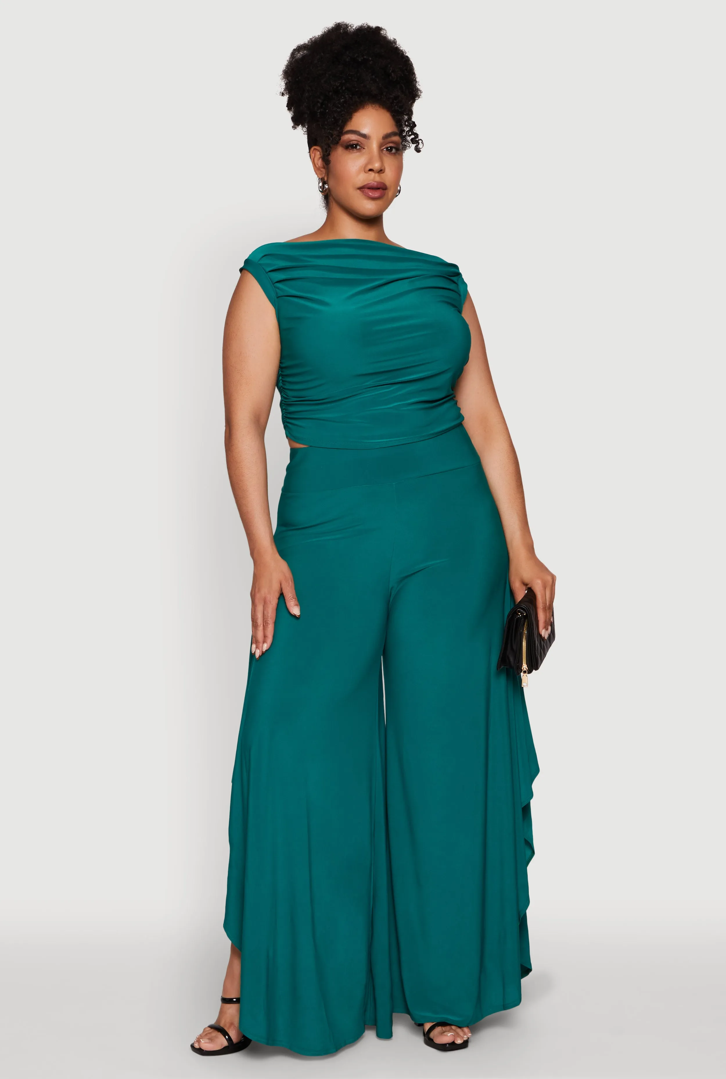 Plus Size Chic Sleeveless Boat Neck Top with Ruching and Cropped Hem sold by Rainbow product image thumbnail 2