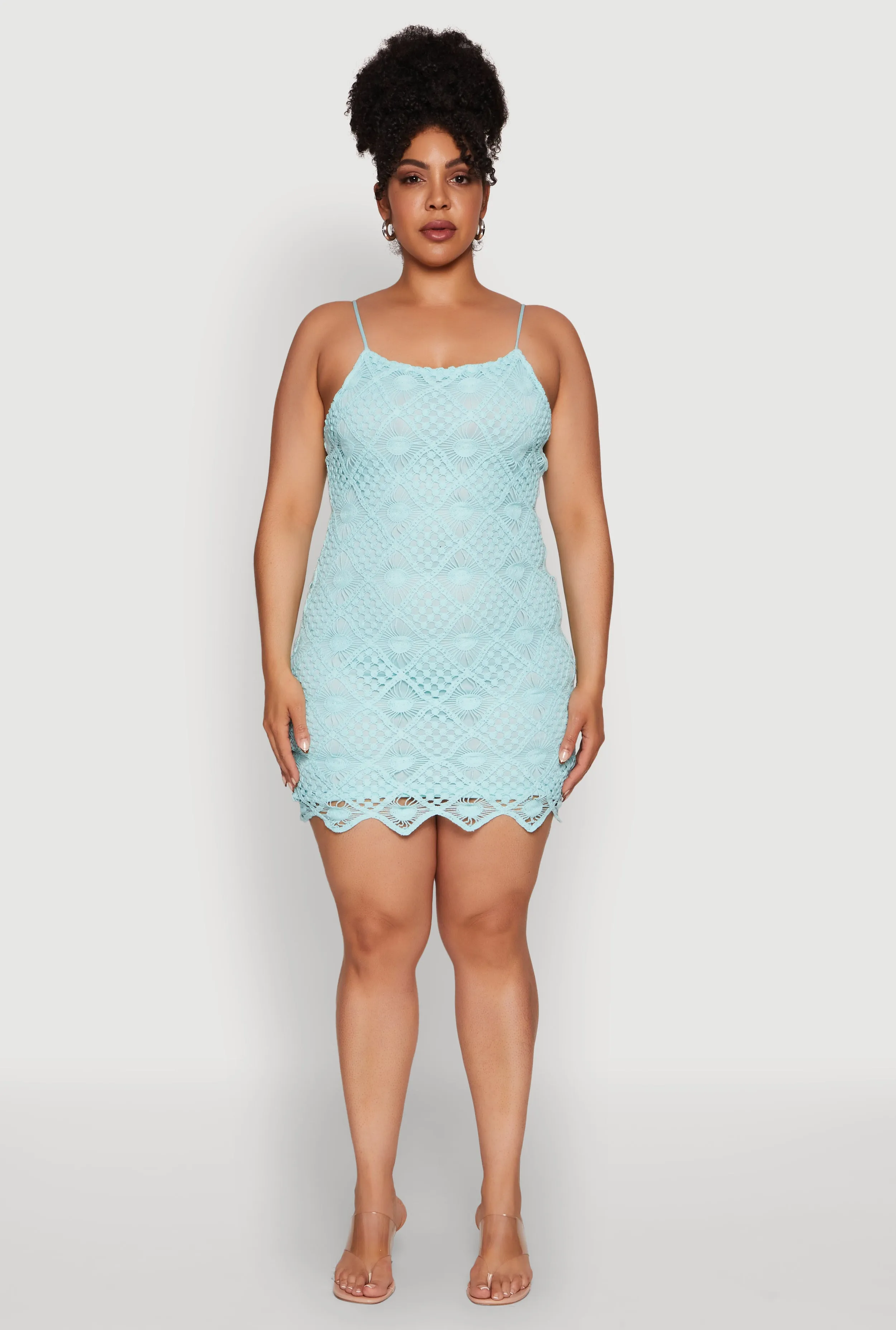 Plus Size Chic Crochet Scoop Neck Cami Dress sold by Rainbow