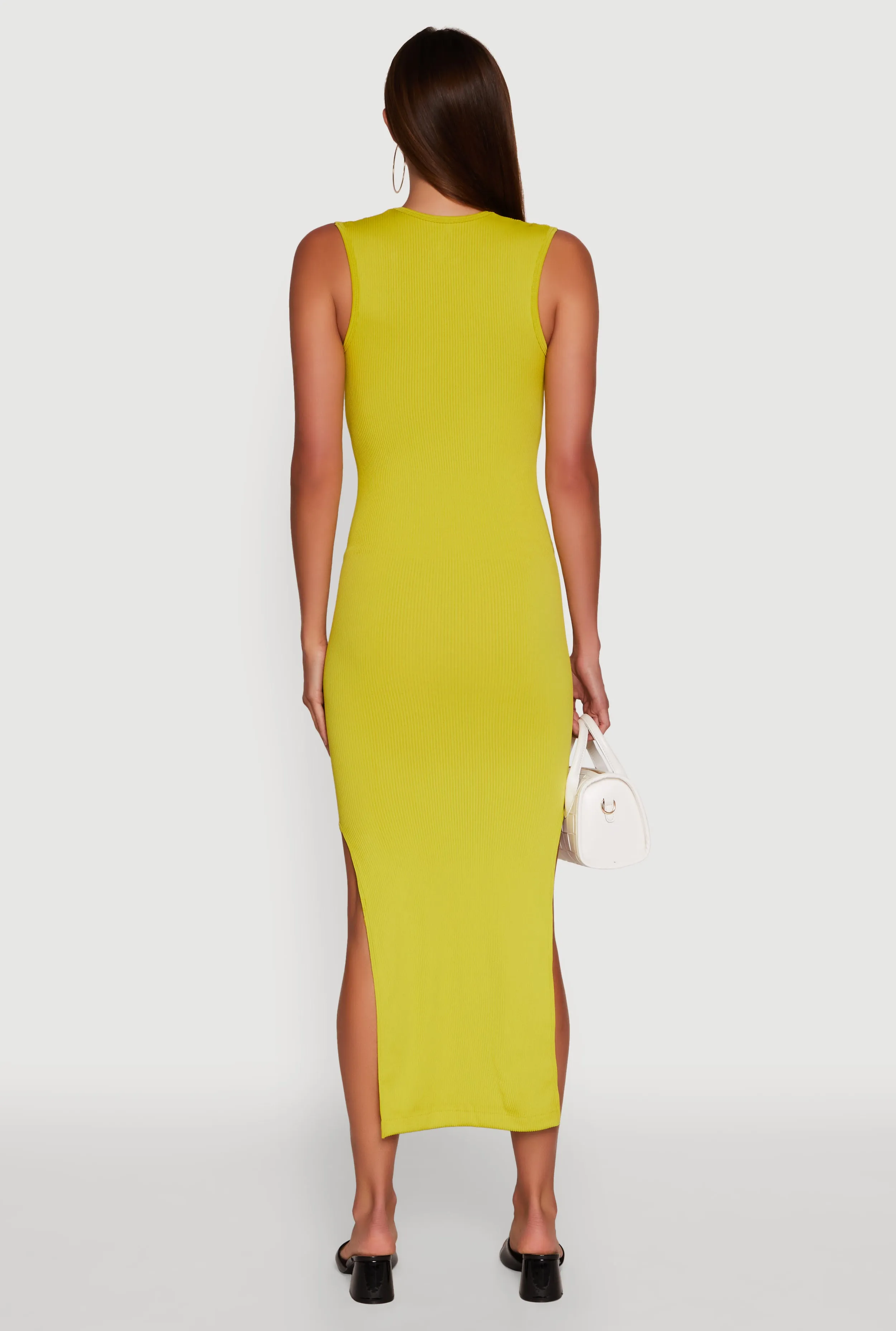 Trendy Rib Knit Plunge Neck Side Slit Maxi Dress sold by Rainbow product image thumbnail 5