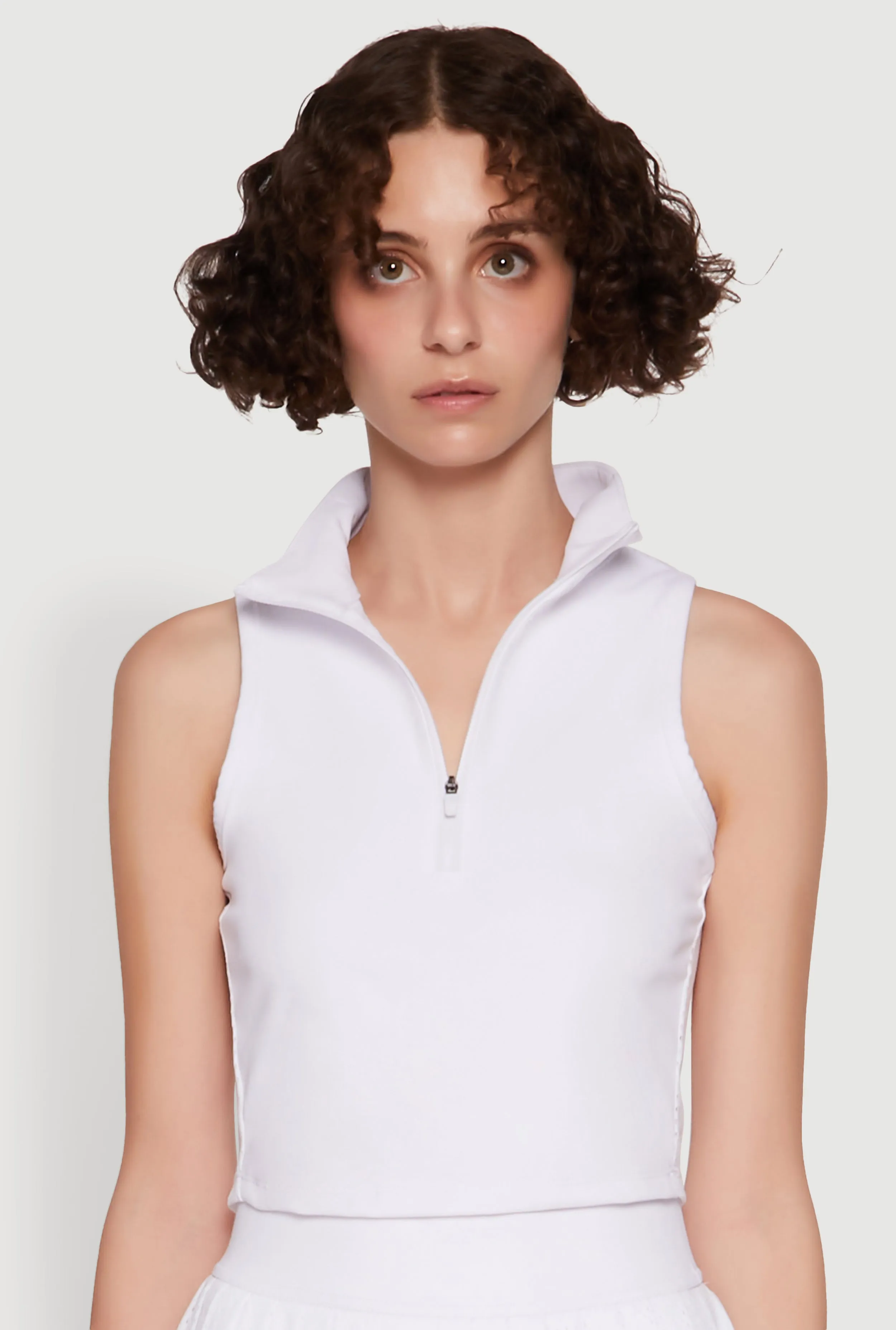 Stylish Zip Front Jersey Mesh Back Polo Top sold by Rainbow