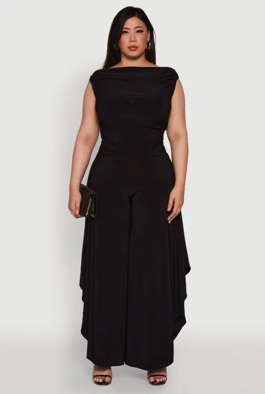 Plus Size Chic Sleeveless Boat Neck Top with Ruching and Cropped Hem sold by Rainbow